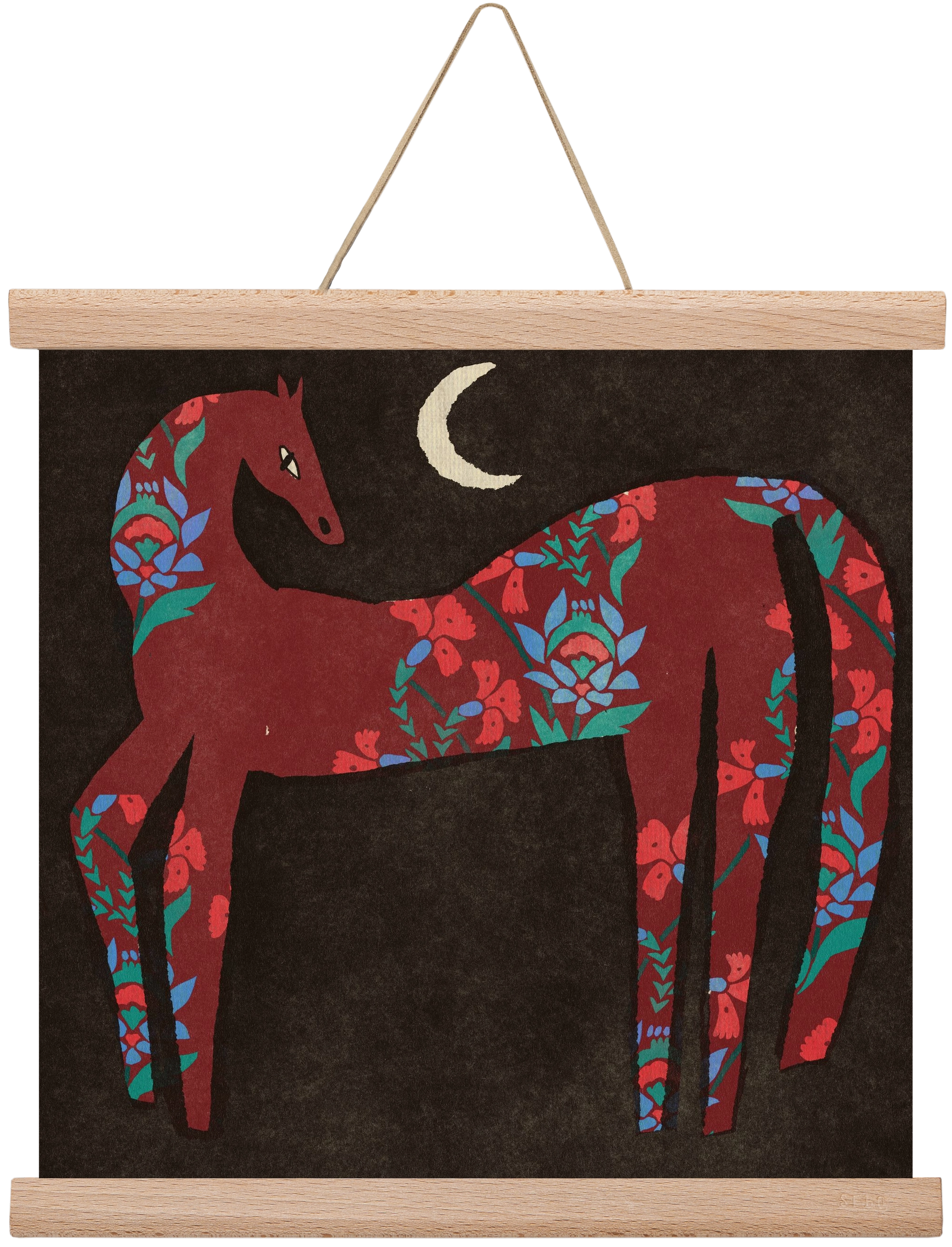 Black flower horse, 30x30 cm (30x30 cm), Tölgy akasztó