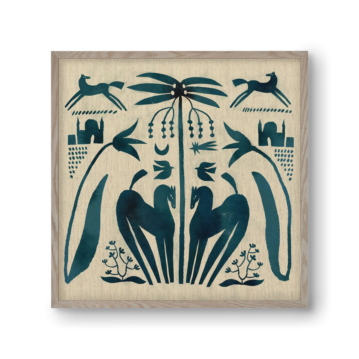 Horses under palm tree, 30x30 cm (30x30 cm), Tölgy keret