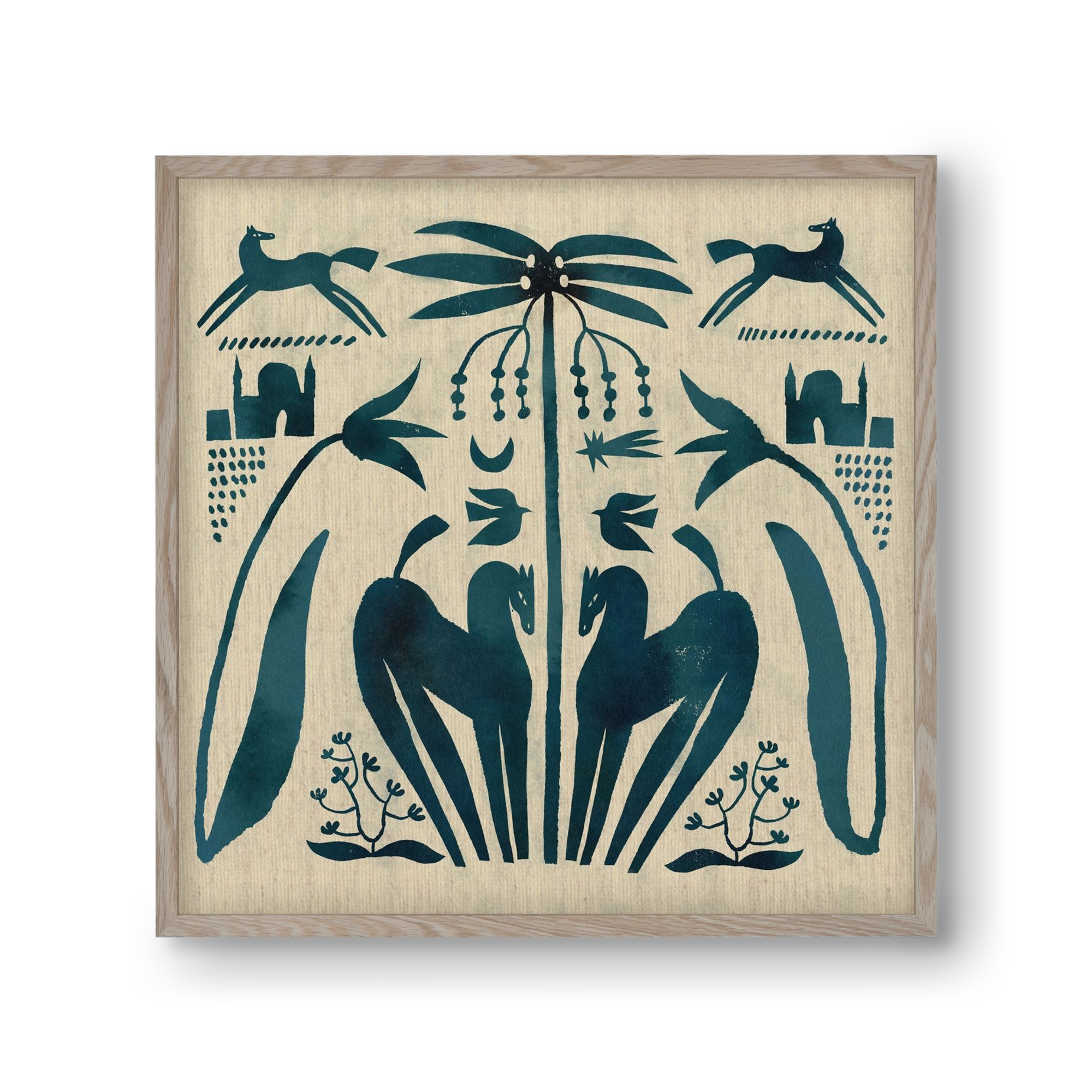 Horses under palm tree, 30x30 cm (30x30 cm), Tölgy keret