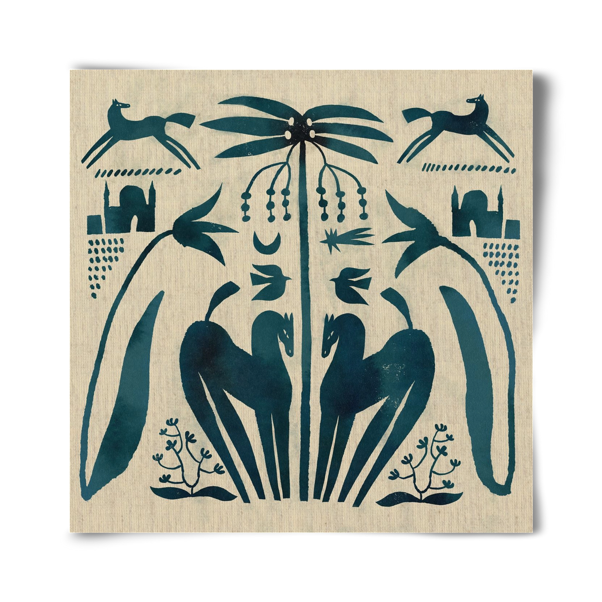 Horses under palm tree, 40x40 cm, Keret nélkül