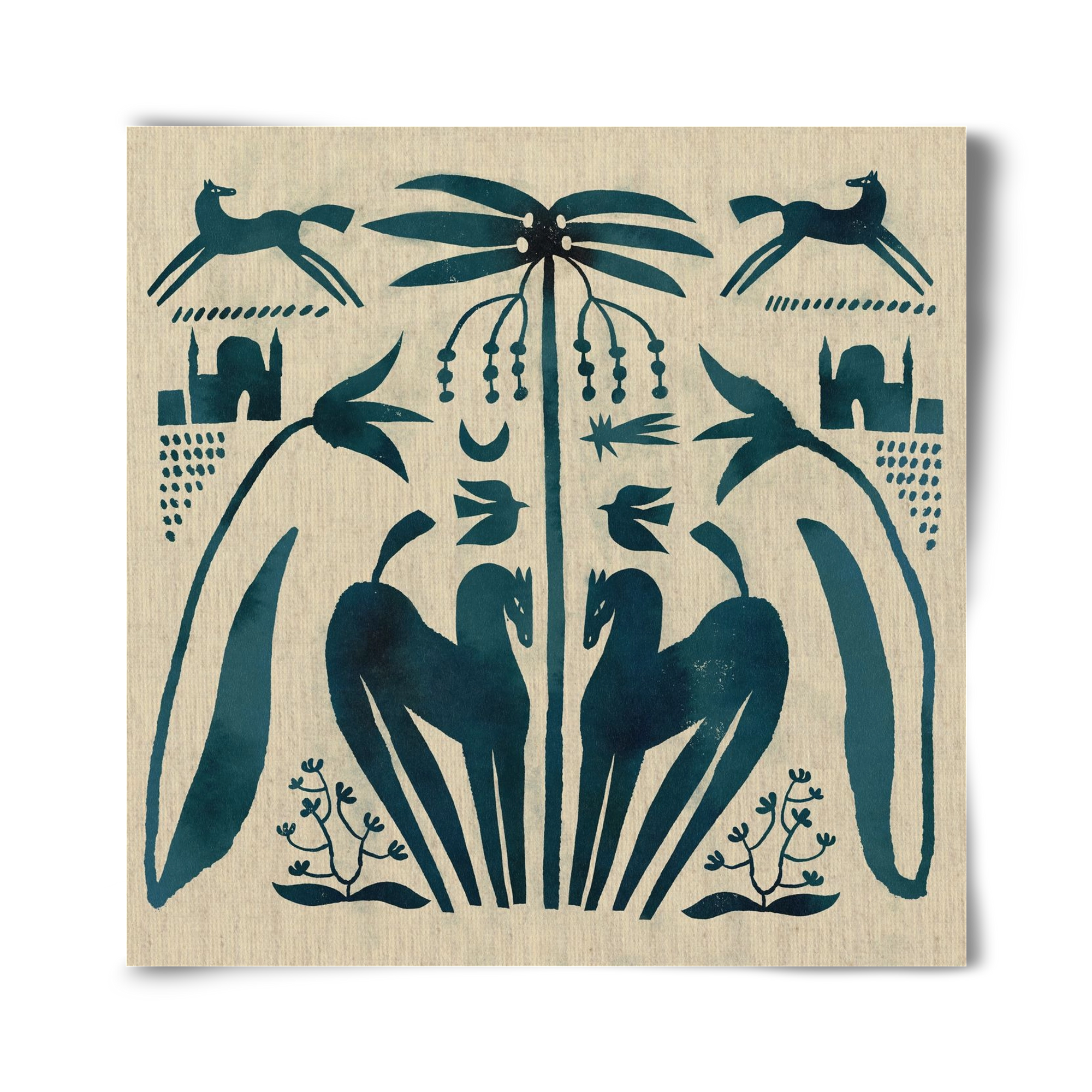 Horses under palm tree, 40x40 cm, Keret nélkül