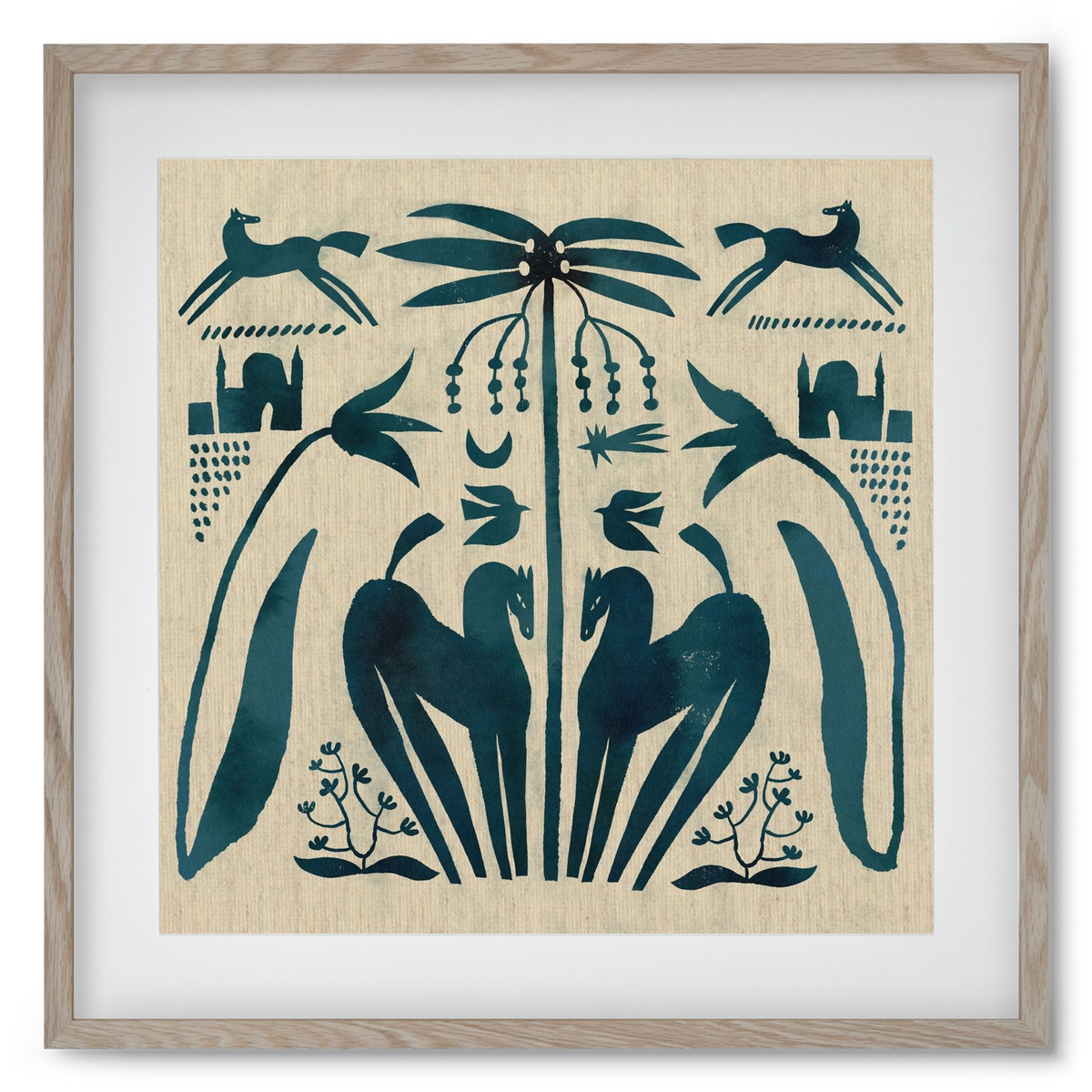 Horses under palm tree, 50x50 cm (40x40 cm), Tölgy keret, paszpartuval