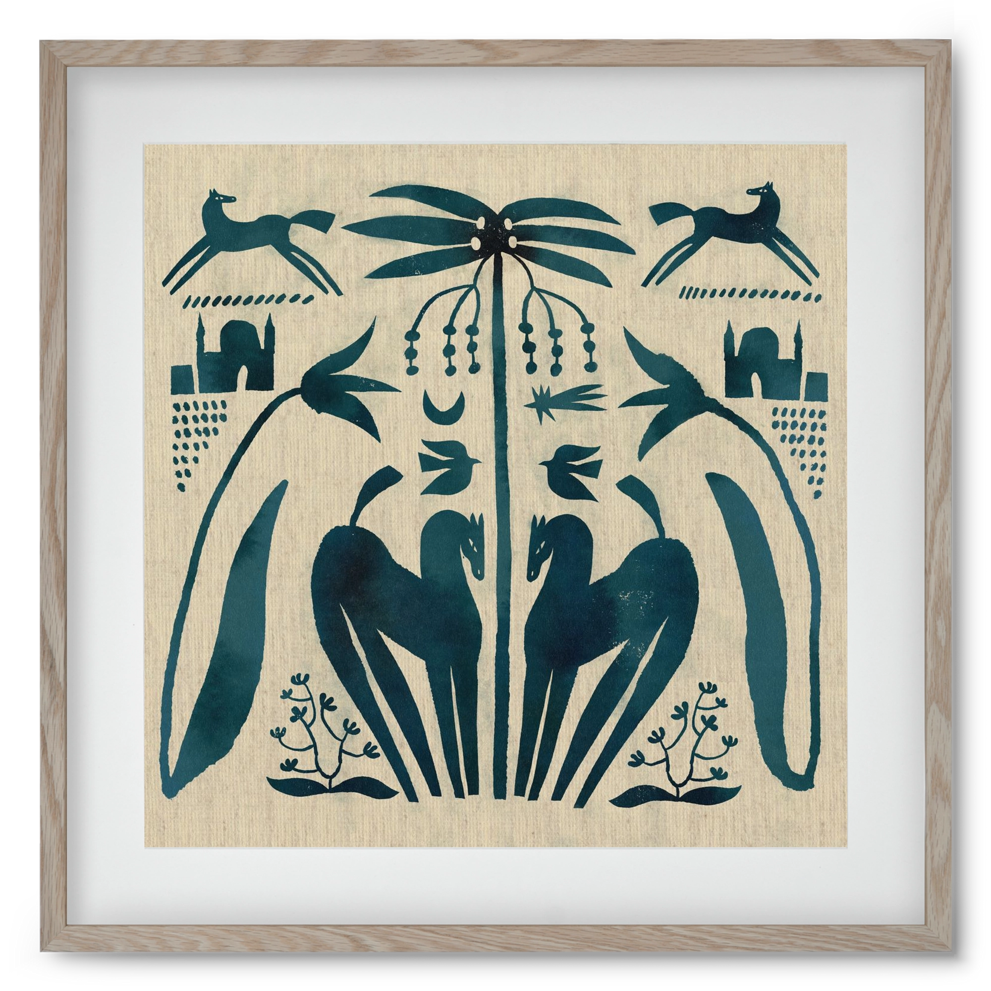 Horses under palm tree, 50x50 cm (40x40 cm), Tölgy keret, paszpartuval