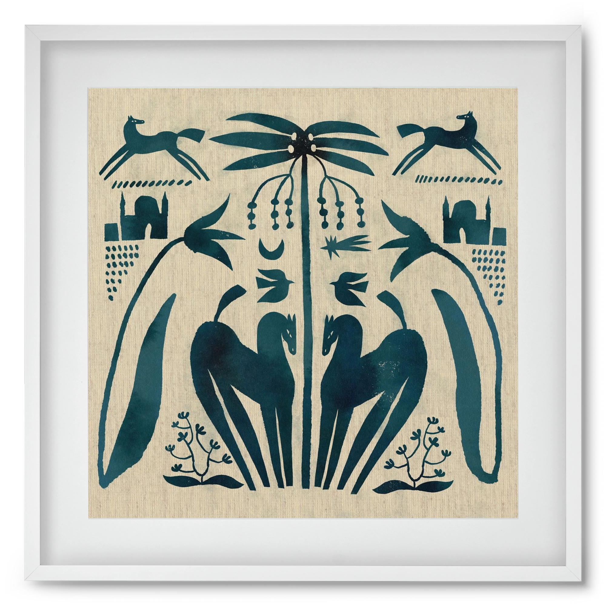 Horses under palm tree, 50x50 cm (40x40 cm), Fehér keret, paszpartuval