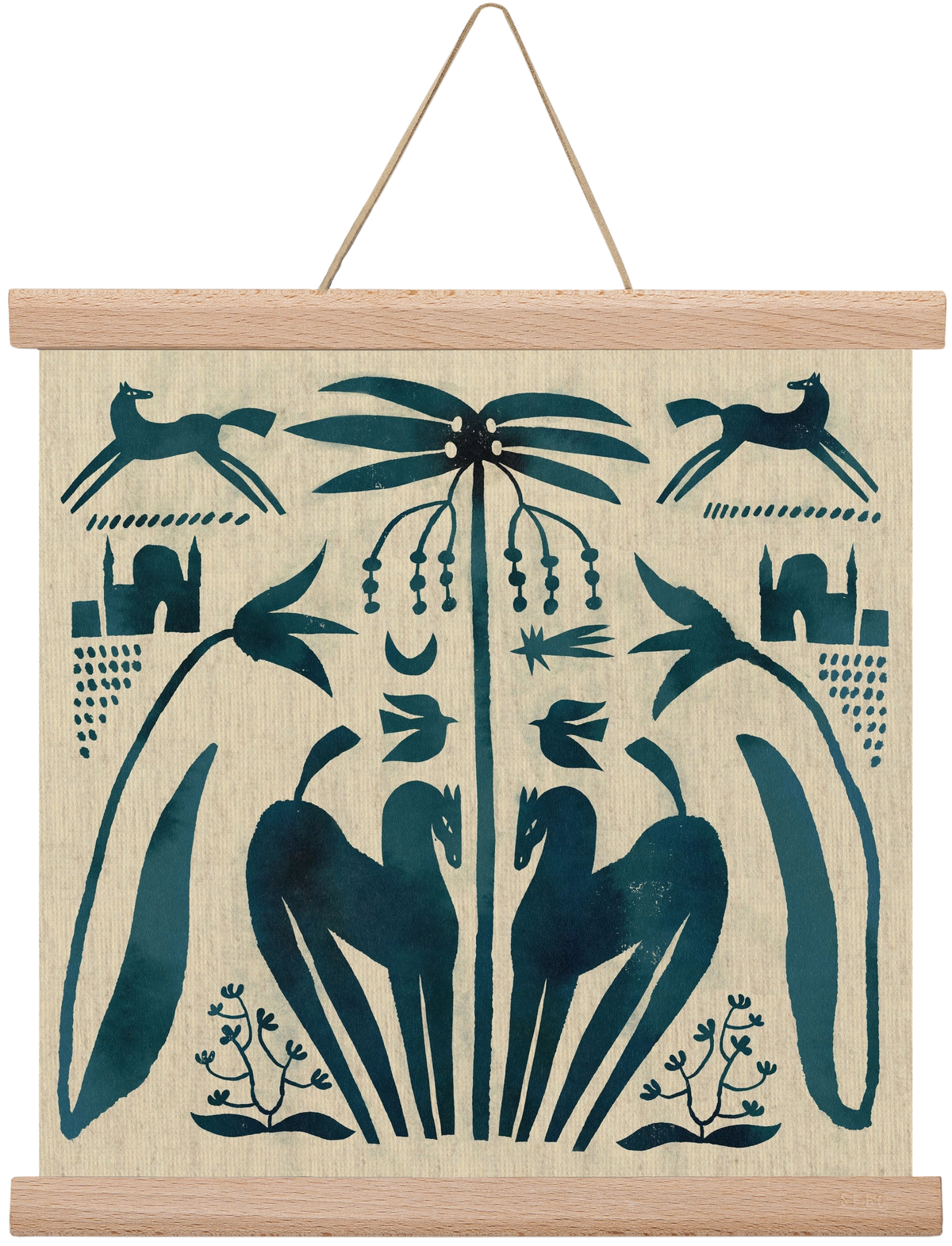 Horses under palm tree, 30x30 cm (30x30 cm), Tölgy akasztó