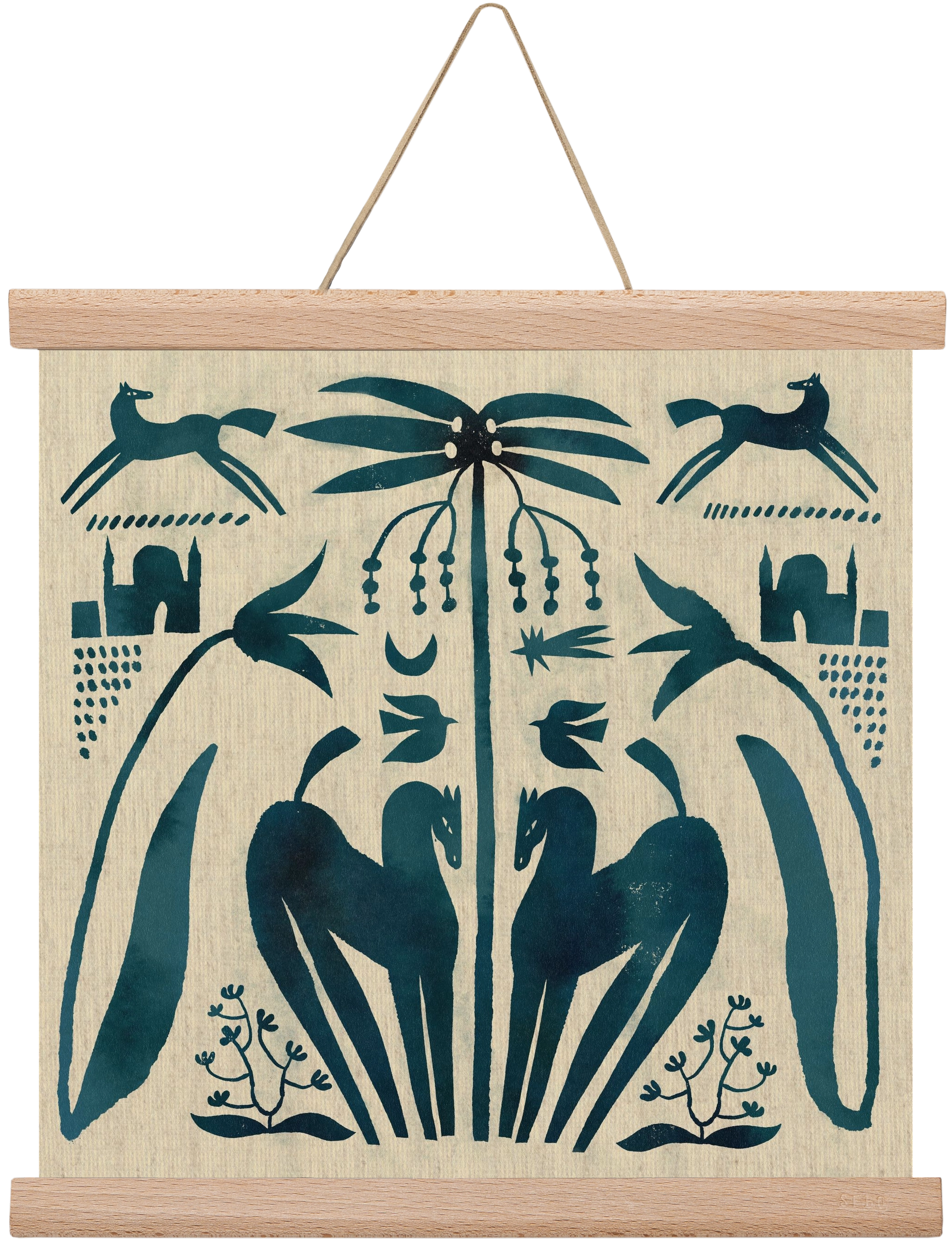 Horses under palm tree, 30x30 cm (30x30 cm), Tölgy akasztó