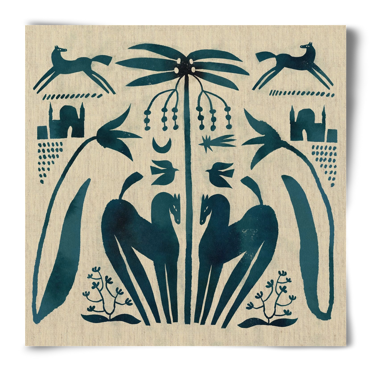 Horses under palm tree, 50x50 cm, Keret nélkül