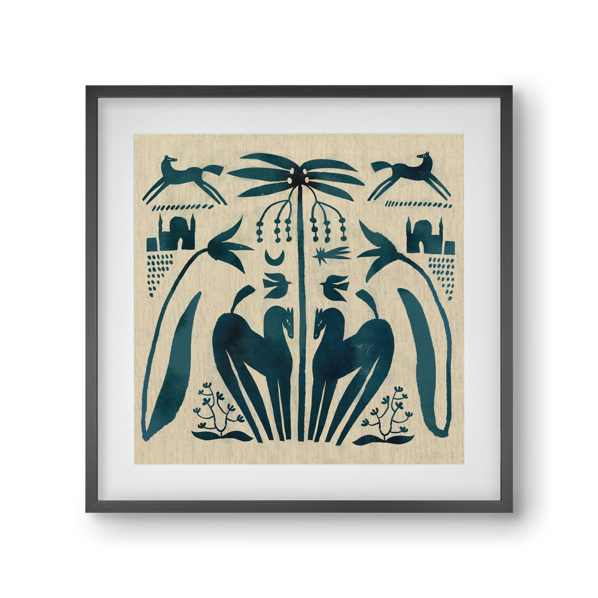 Horses under palm tree, 30x30 cm (20x20 cm), Fekete keret, paszpartuval