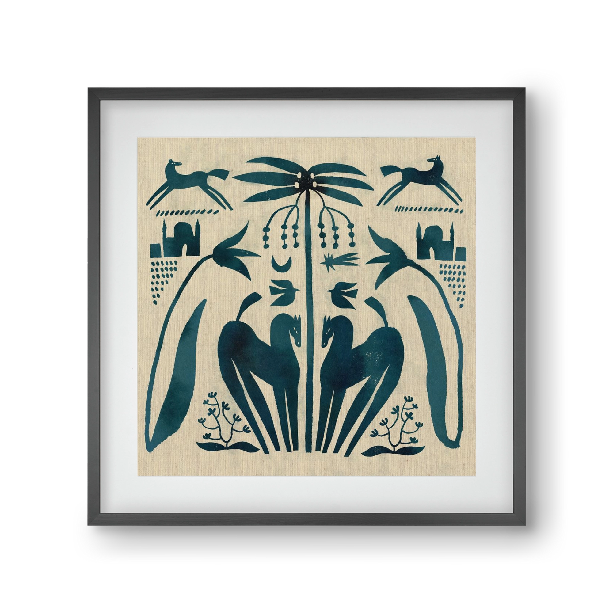 Horses under palm tree, 30x30 cm (20x20 cm), Fekete keret, paszpartuval