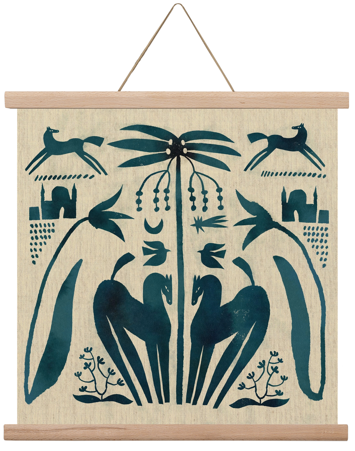 Horses under palm tree, 40x40 cm (40x40 cm), Tölgy akasztó