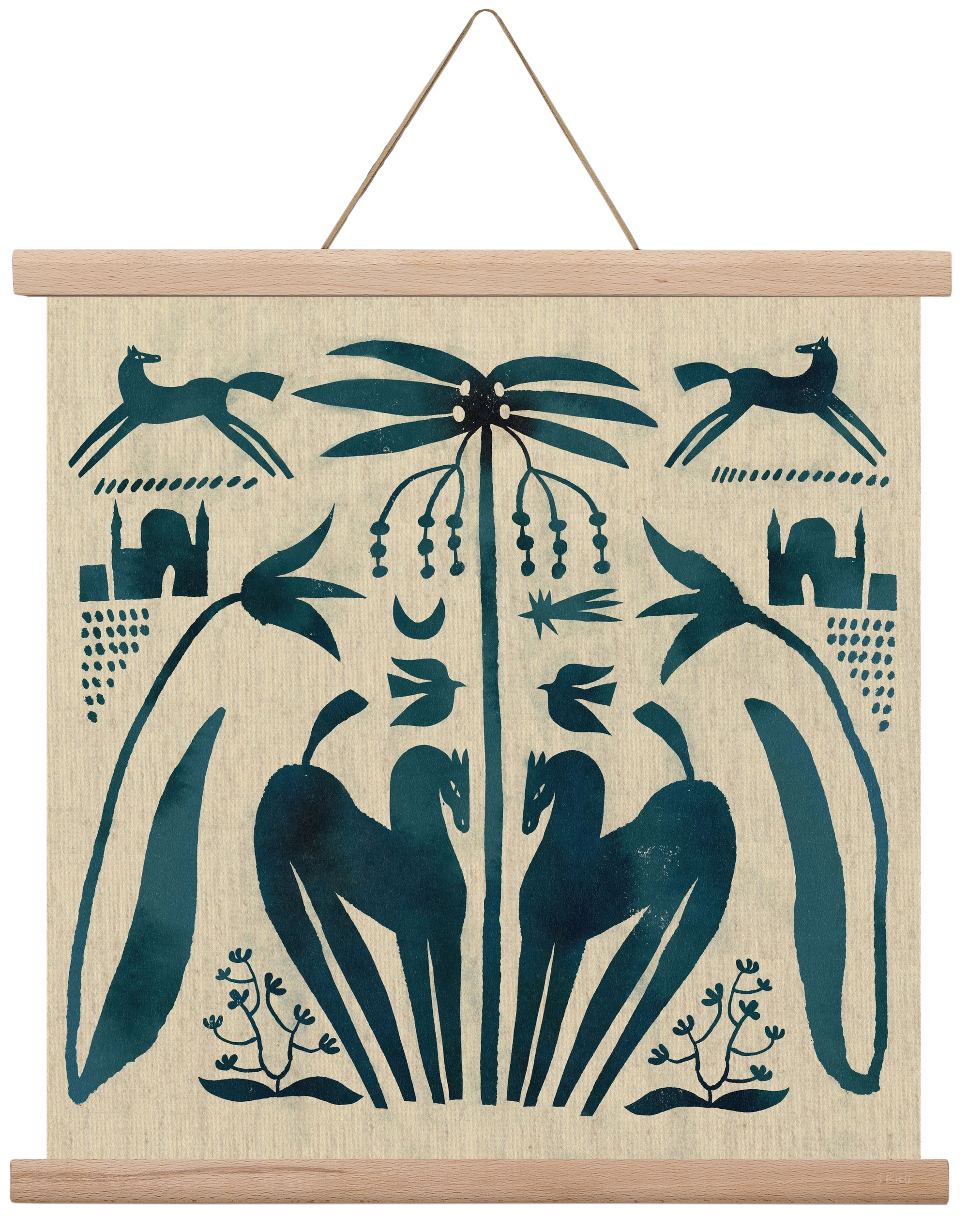 Horses under palm tree, 40x40 cm (40x40 cm), Tölgy akasztó