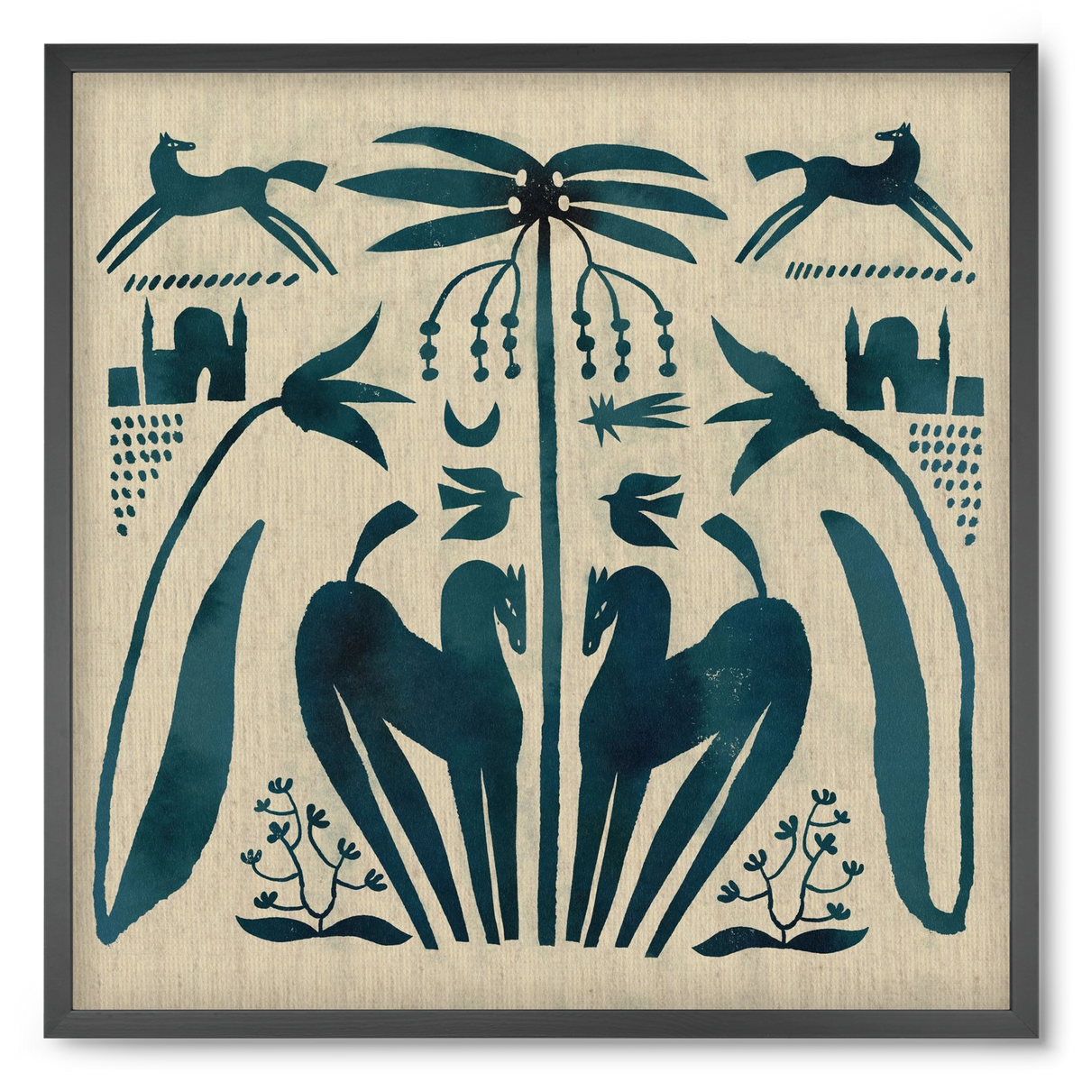 Horses under palm tree, 50x50 cm (50x50 cm), Fekete keret