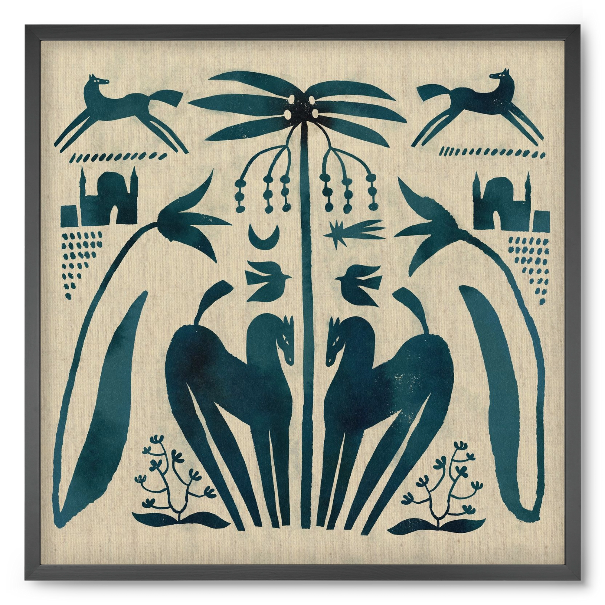 Horses under palm tree, 50x50 cm (50x50 cm), Fekete keret