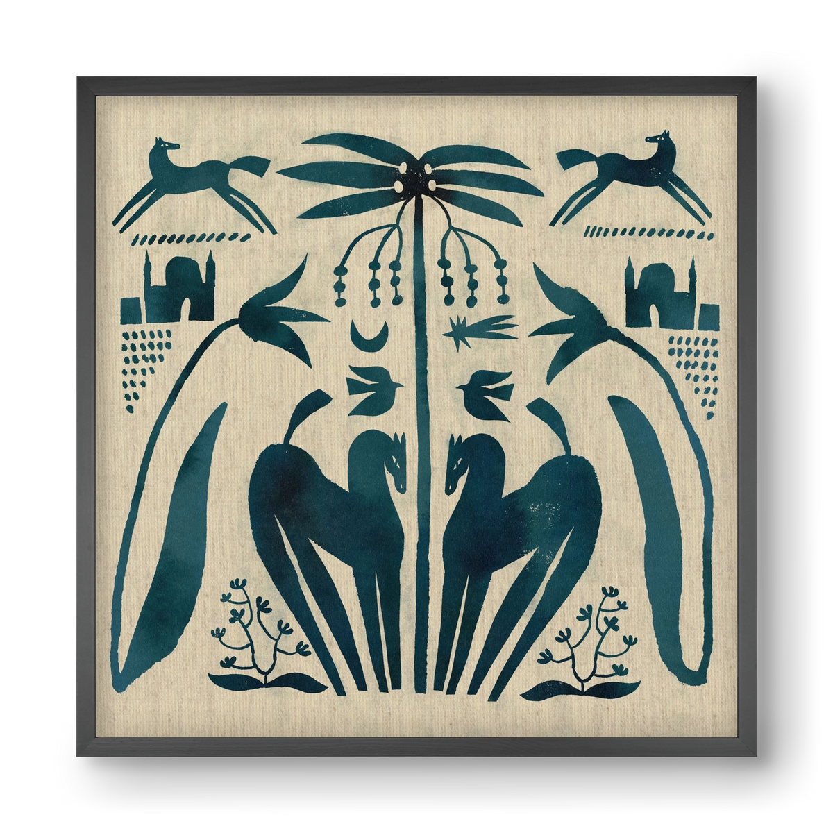 Horses under palm tree, 40x40 cm (40x40 cm), Fekete keret