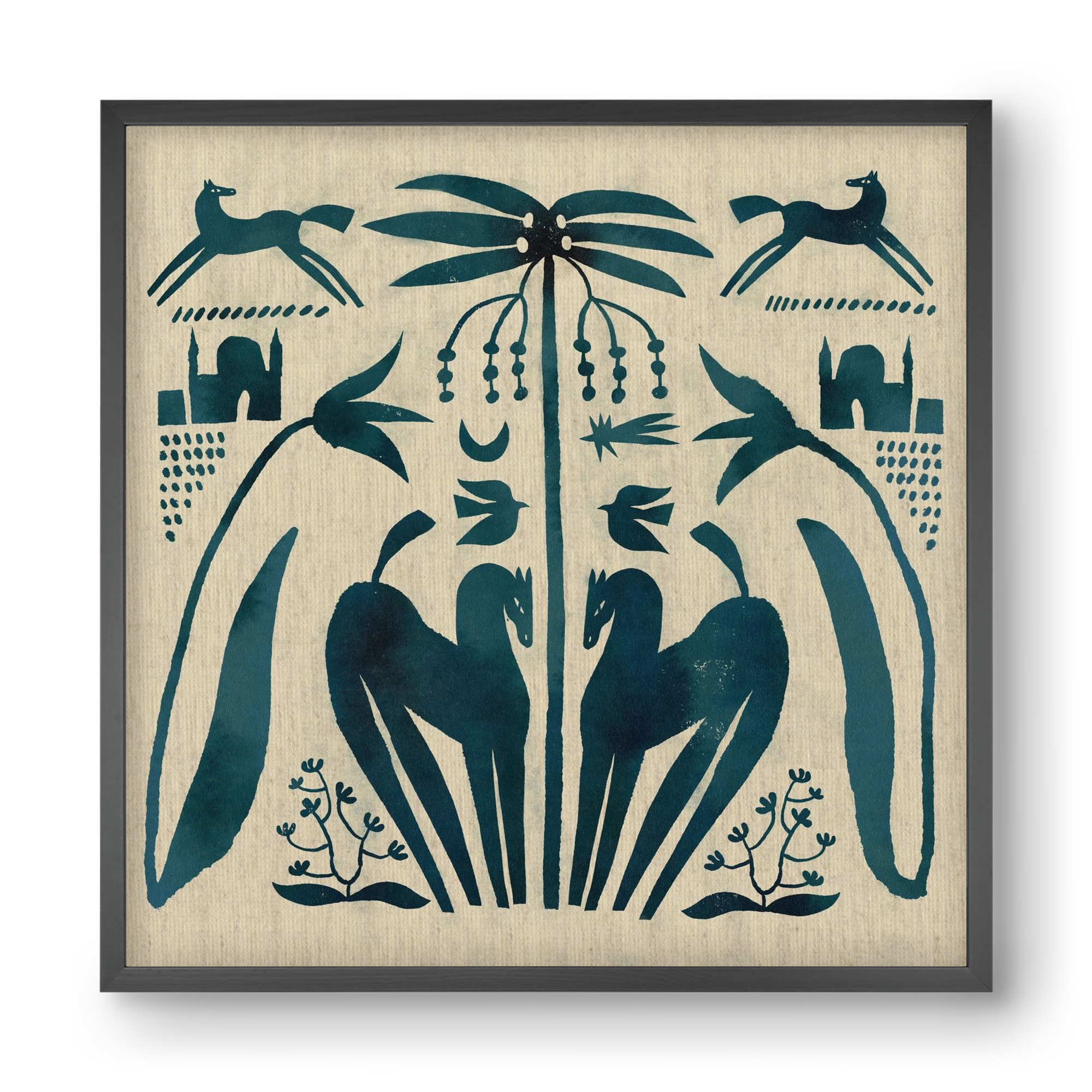 Horses under palm tree, 40x40 cm (40x40 cm), Fekete keret