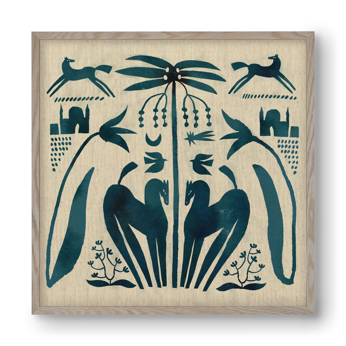 Horses under palm tree, 40x40 cm (40x40 cm), Tölgy keret