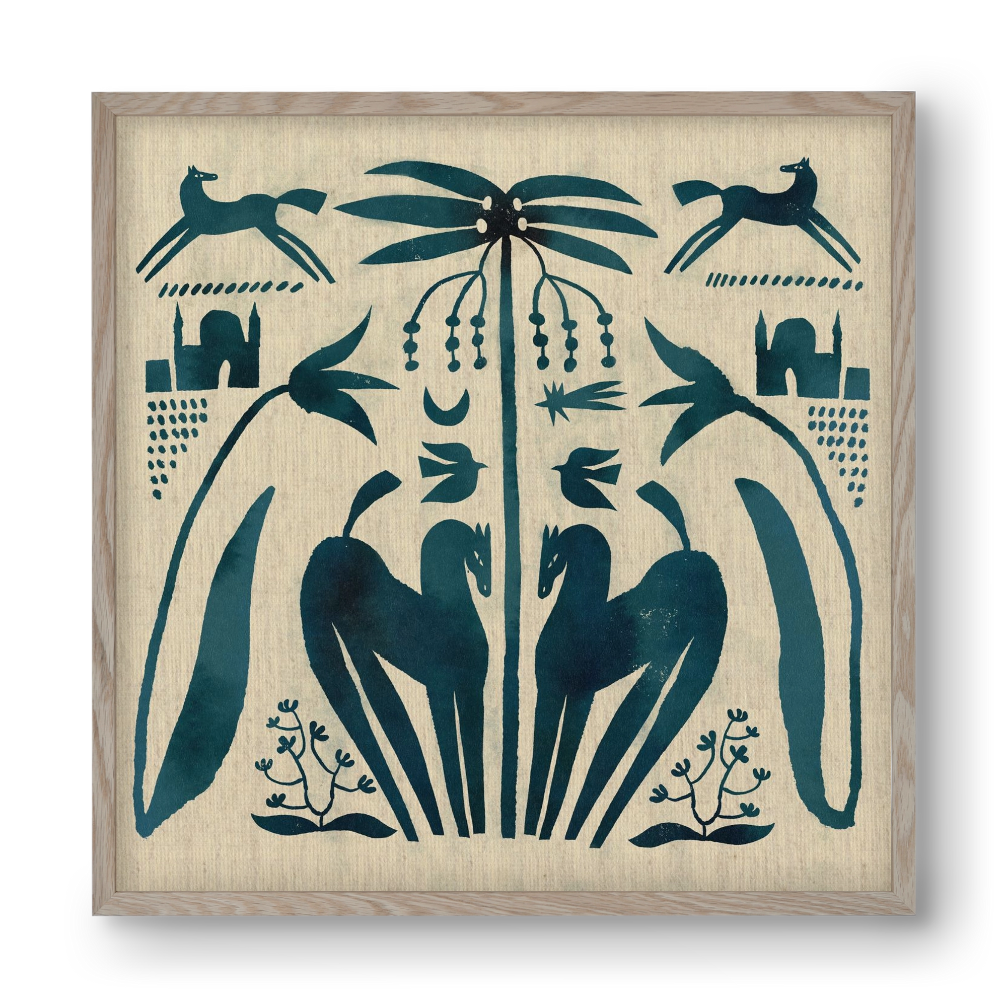 Horses under palm tree, 40x40 cm (40x40 cm), Tölgy keret