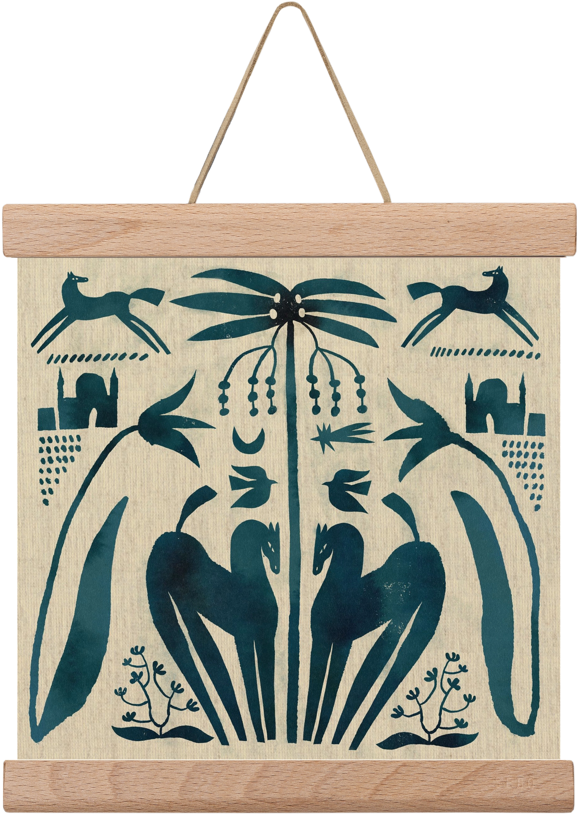 Horses under palm tree, 20x20 cm (20x20 cm), Tölgy akasztó