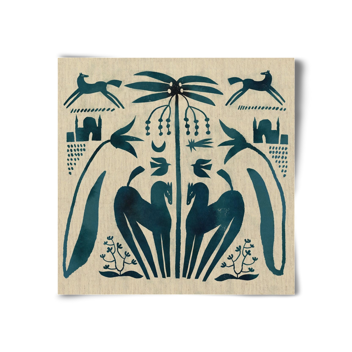 Horses under palm tree, 30x30 cm, Keret nélkül