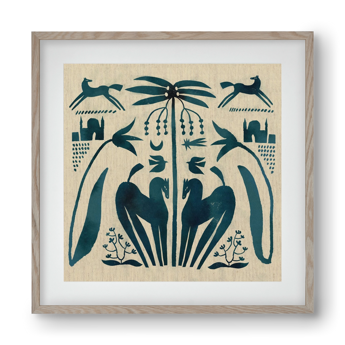 Horses under palm tree, 40x40 cm (30x30 cm), Tölgy keret, paszpartuval