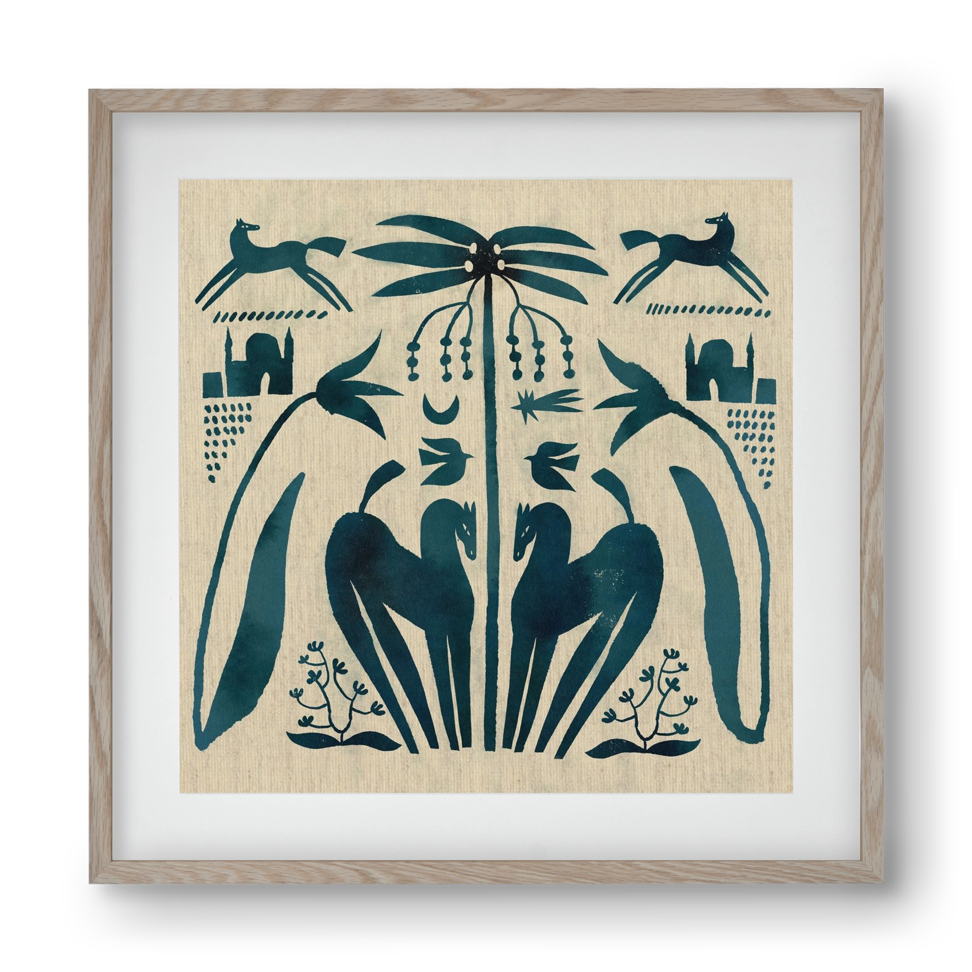 Horses under palm tree, 40x40 cm (30x30 cm), Tölgy keret, paszpartuval