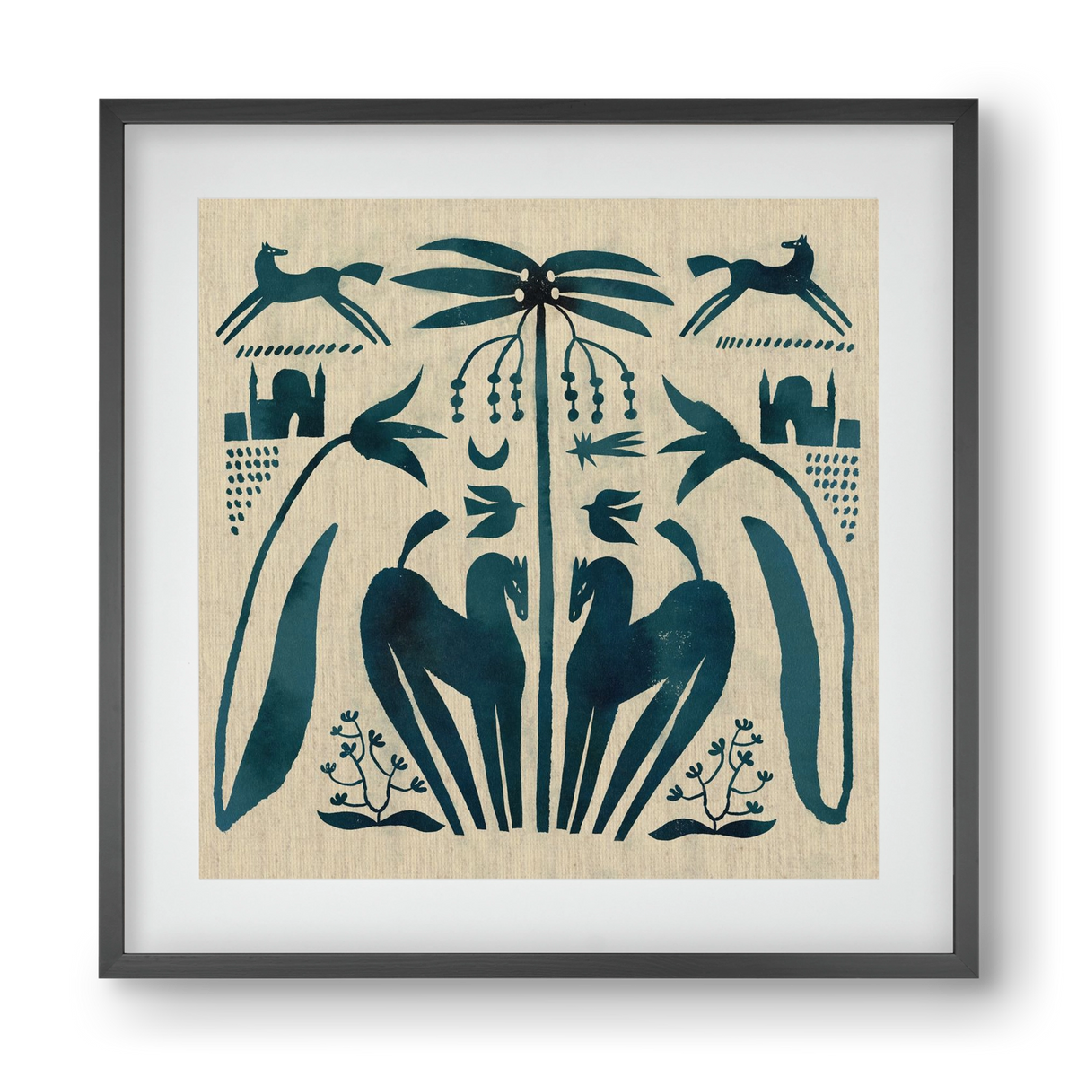 Horses under palm tree, 40x40 cm (30x30 cm), Fekete keret, paszpartuval