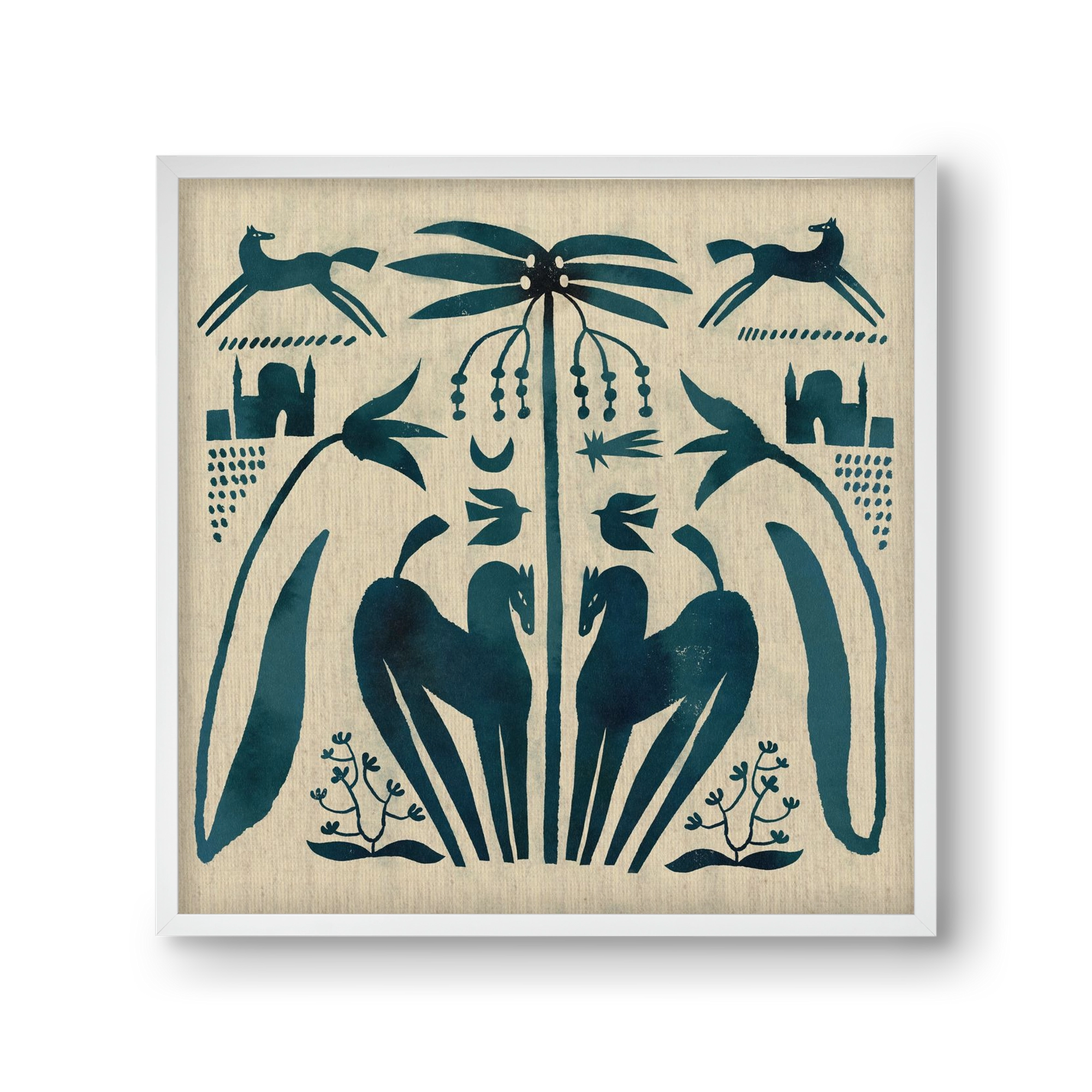 Horses under palm tree, 30x30 cm (30x30 cm), Fehér keret