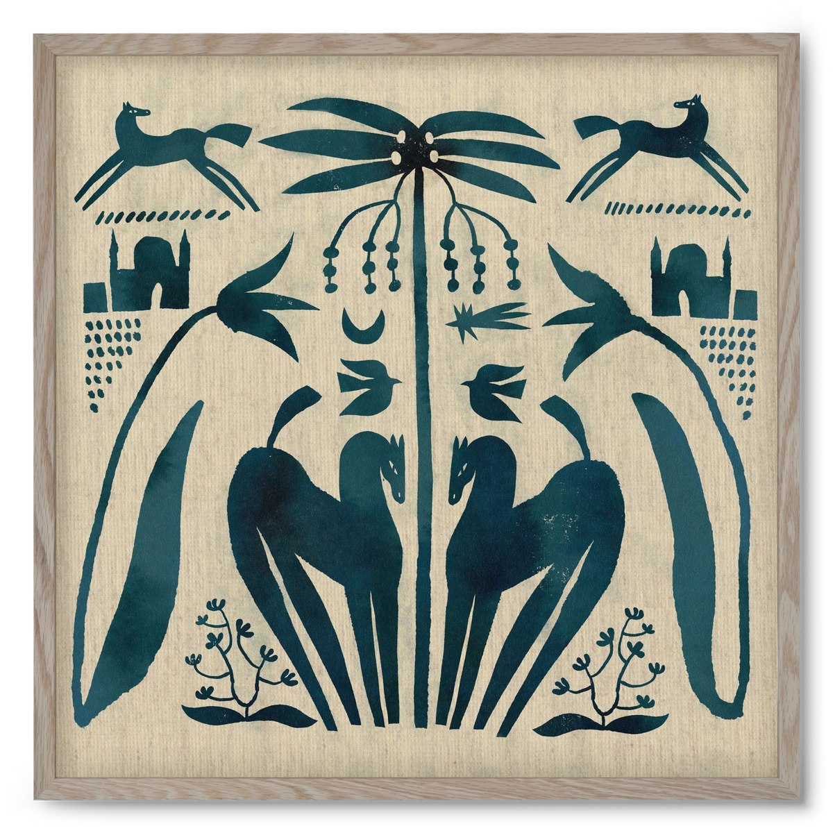 Horses under palm tree, 50x50 cm (50x50 cm), Tölgy keret