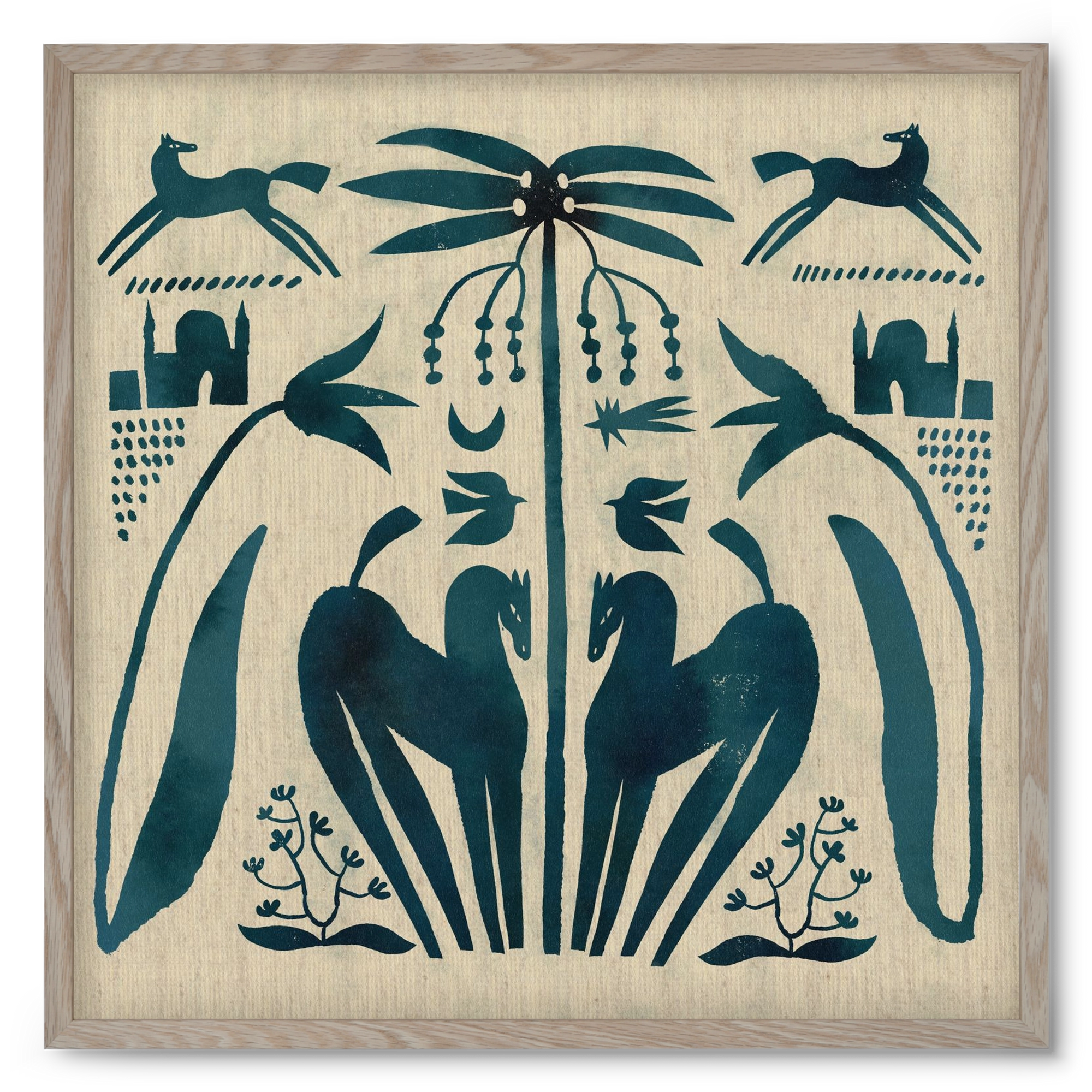 Horses under palm tree, 50x50 cm (50x50 cm), Tölgy keret