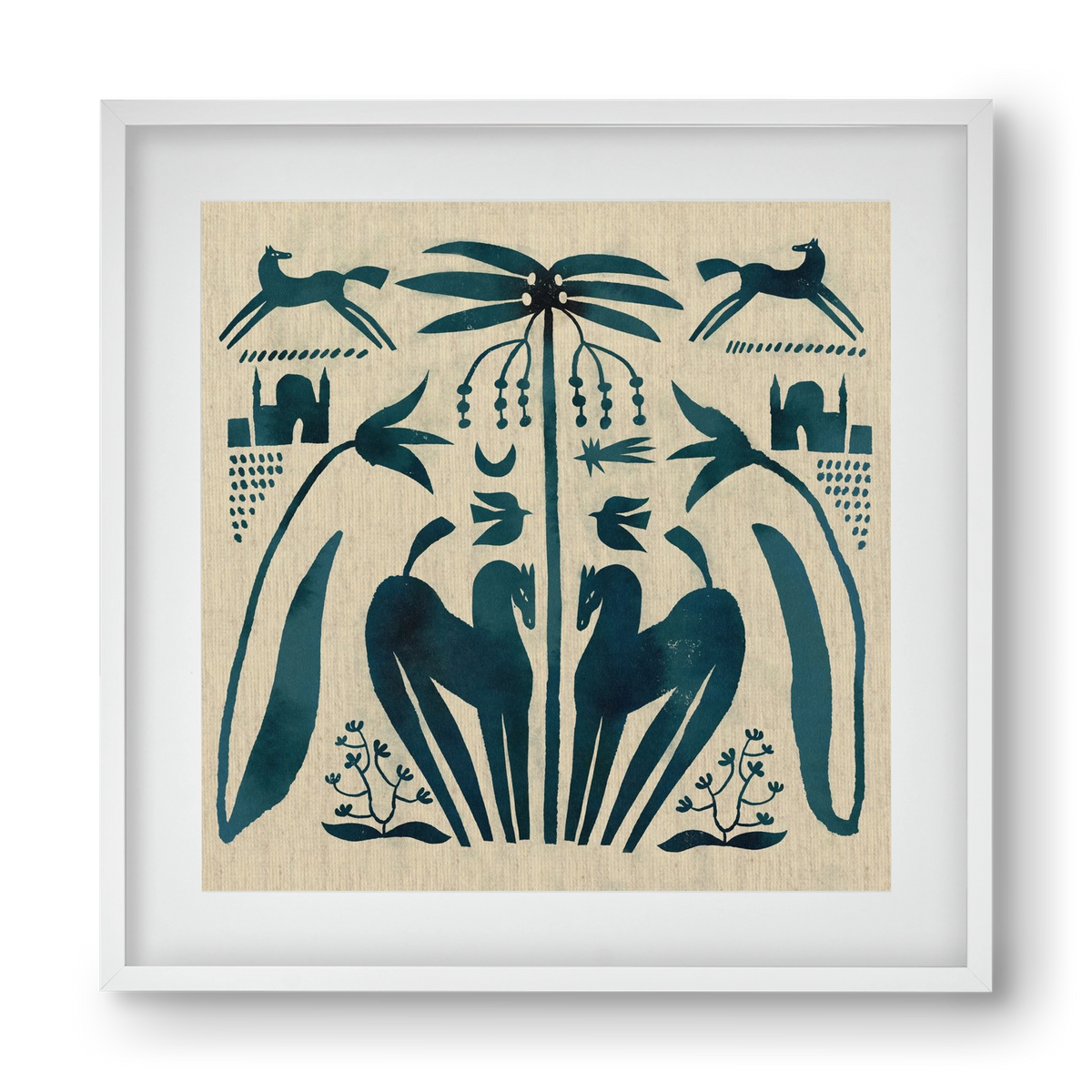 Horses under palm tree, 40x40 cm (30x30 cm), Fehér keret, paszpartuval