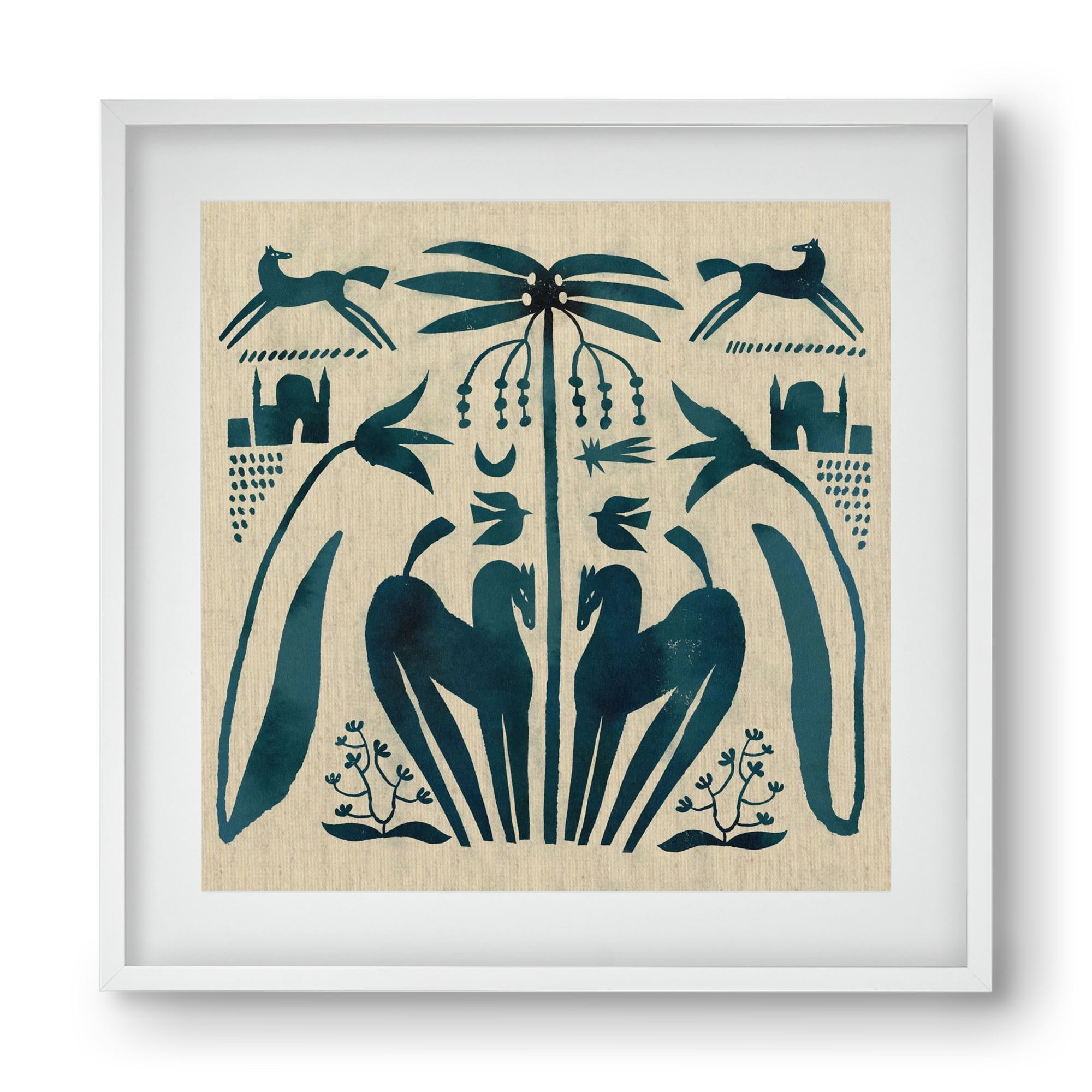 Horses under palm tree, 40x40 cm (30x30 cm), Fehér keret, paszpartuval