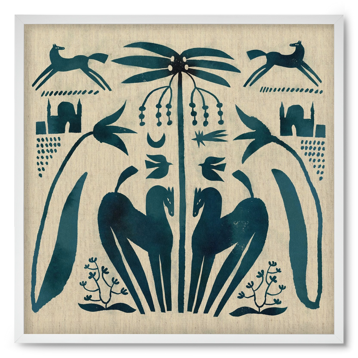 Horses under palm tree, 50x50 cm (50x50 cm), Fehér keret