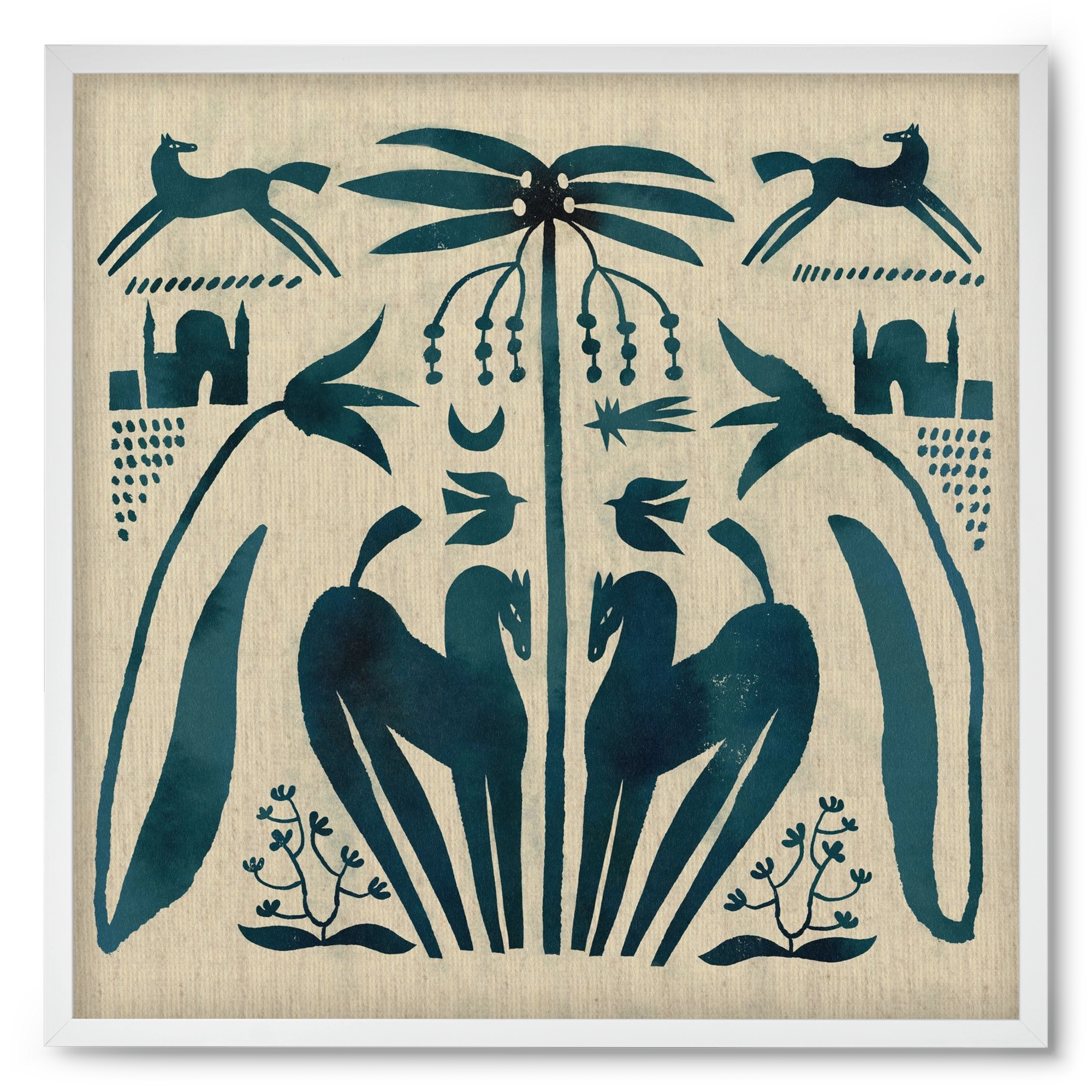 Horses under palm tree, 50x50 cm (50x50 cm), Fehér keret