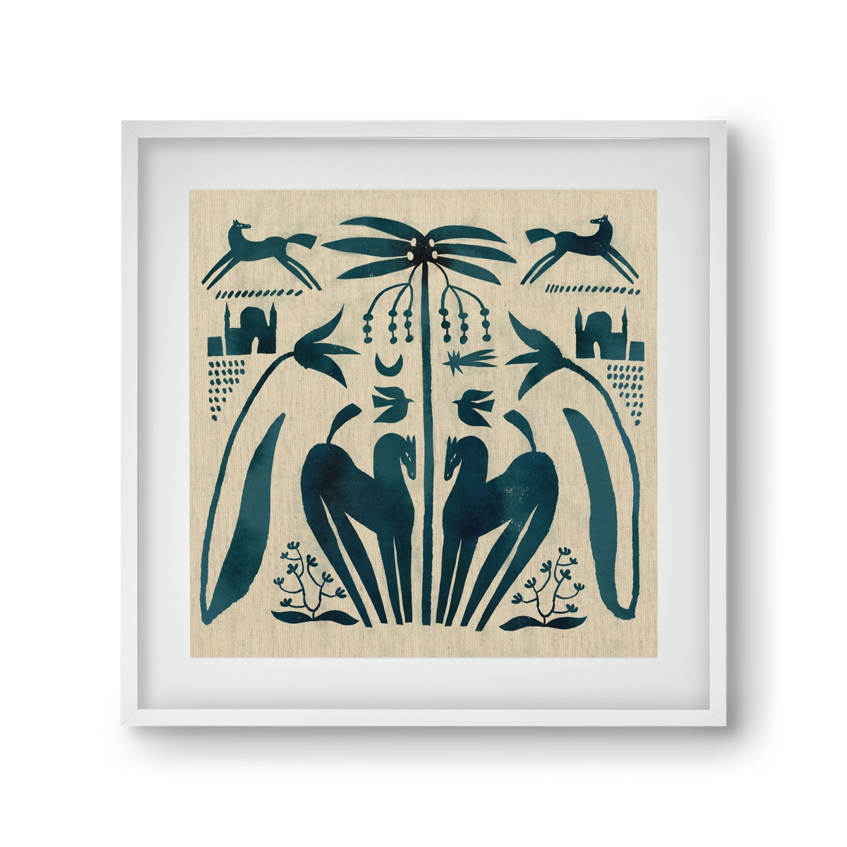 Horses under palm tree, 30x30 cm (20x20 cm), Fehér keret, paszpartuval