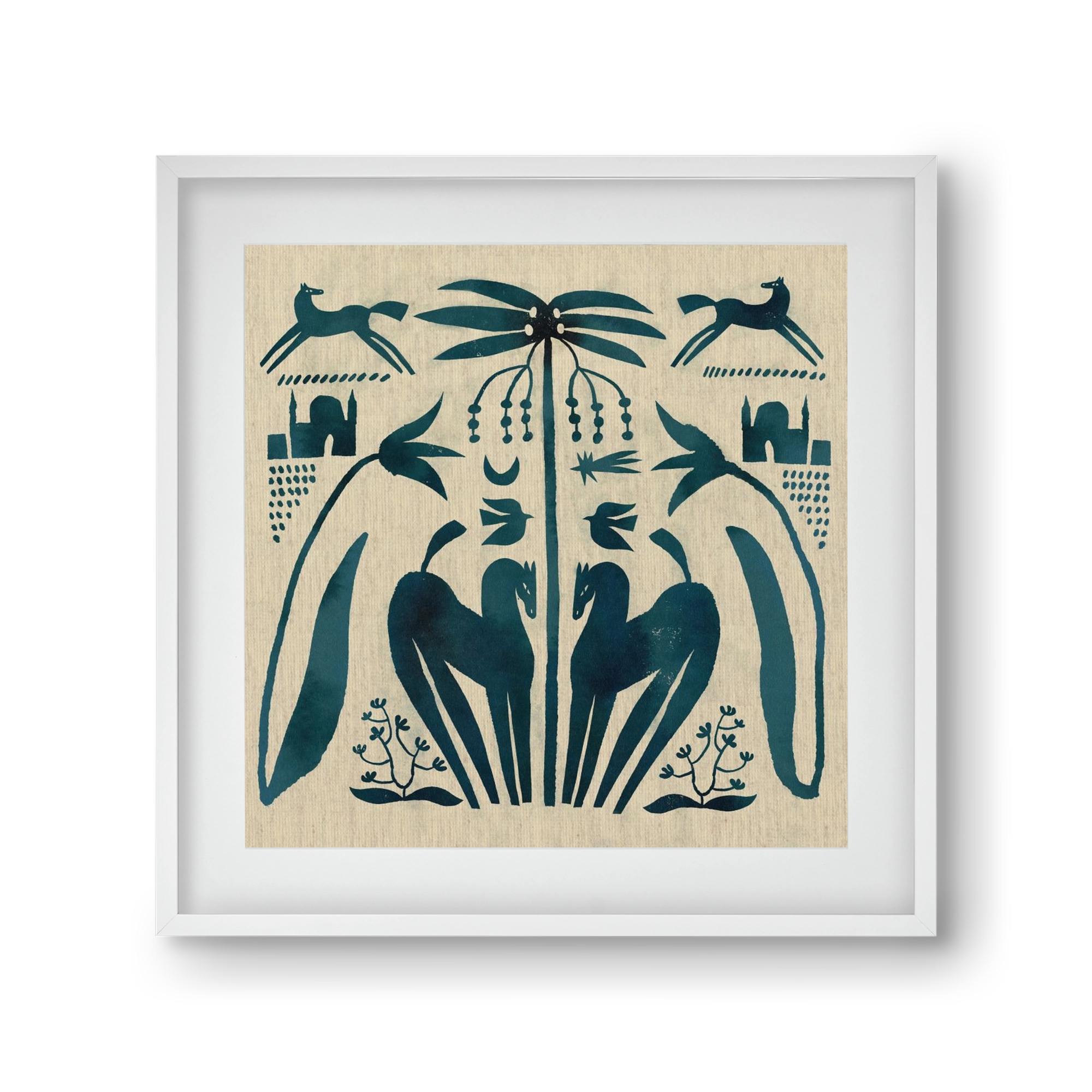 Horses under palm tree, 30x30 cm (20x20 cm), Fehér keret, paszpartuval