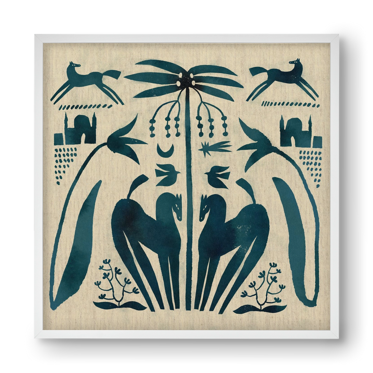 Horses under palm tree, 40x40 cm (40x40 cm), Fehér keret