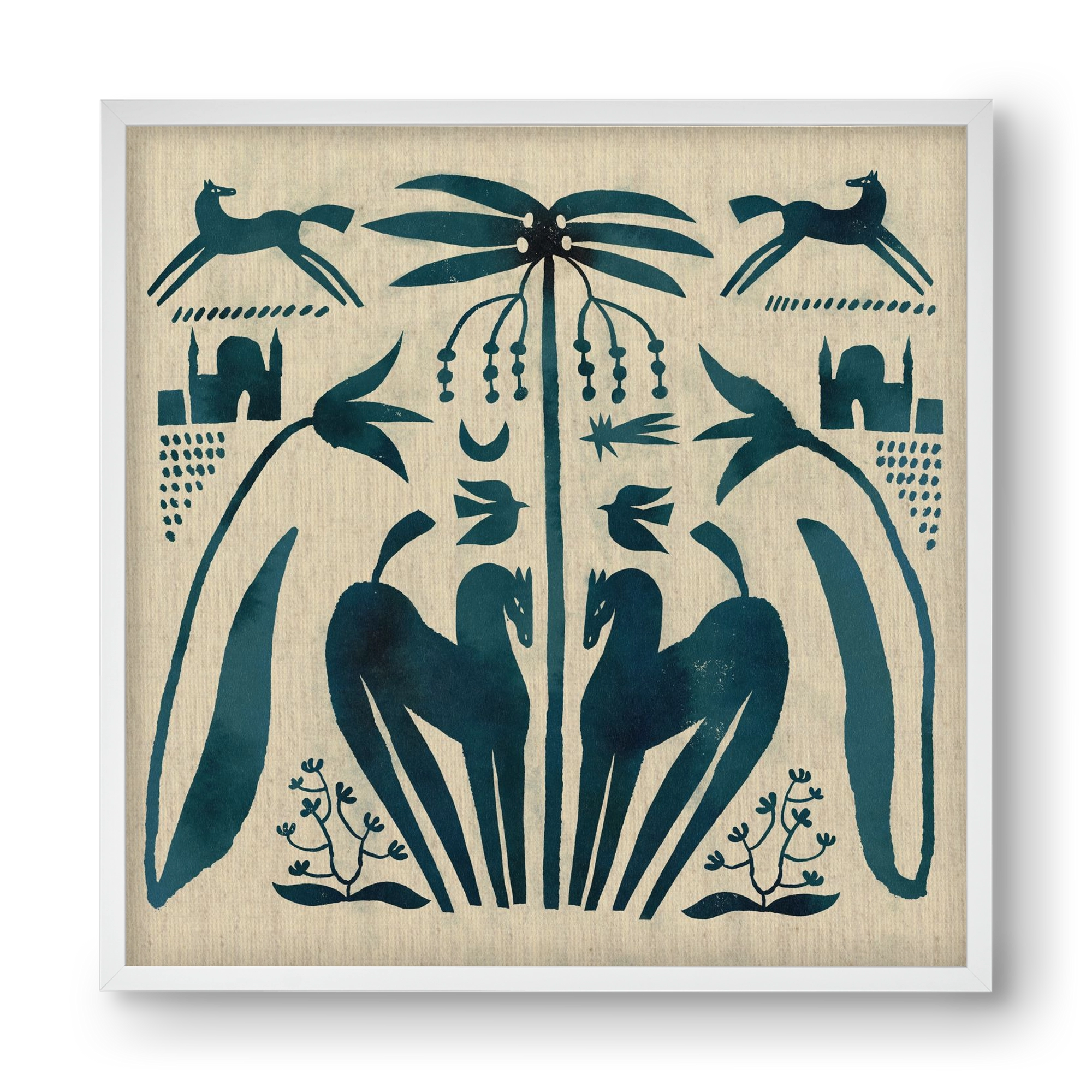 Horses under palm tree, 40x40 cm (40x40 cm), Fehér keret