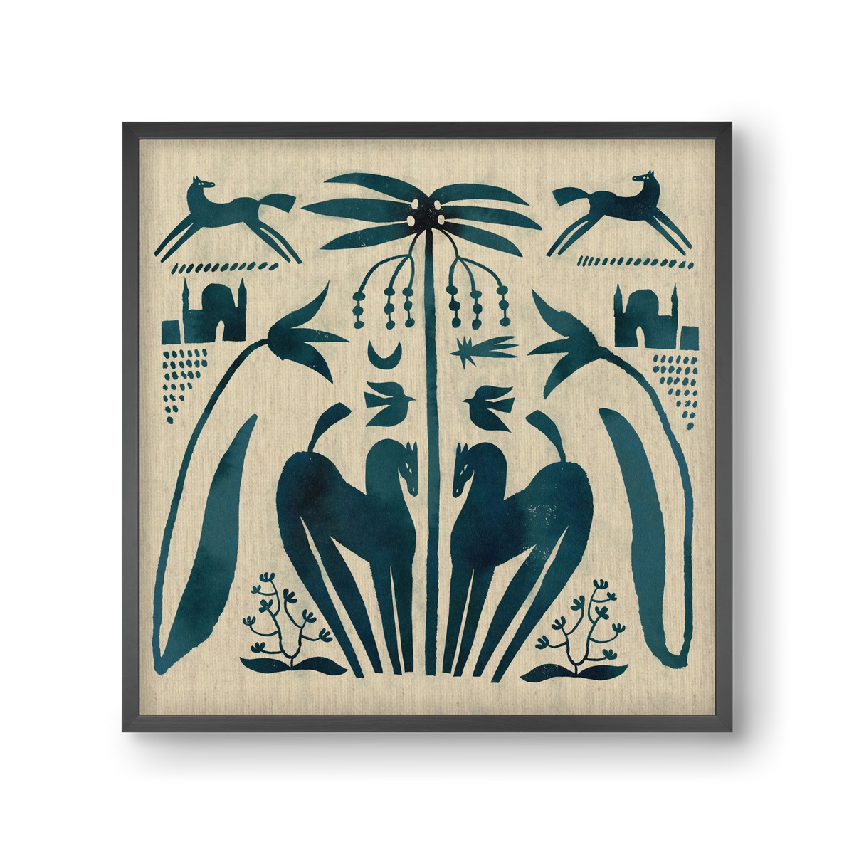 Horses under palm tree, 30x30 cm (30x30 cm), Fekete keret