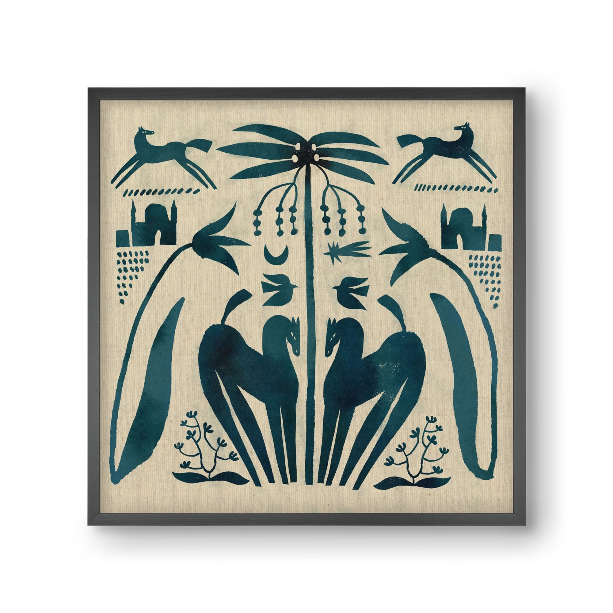 Horses under palm tree, 30x30 cm (30x30 cm), Fekete keret