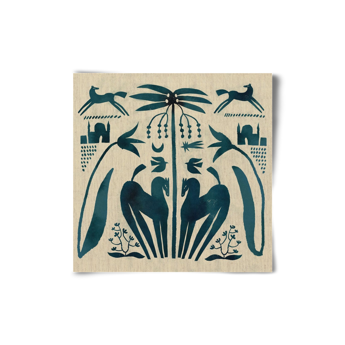 Horses under palm tree, 20x20 cm, Keret nélkül