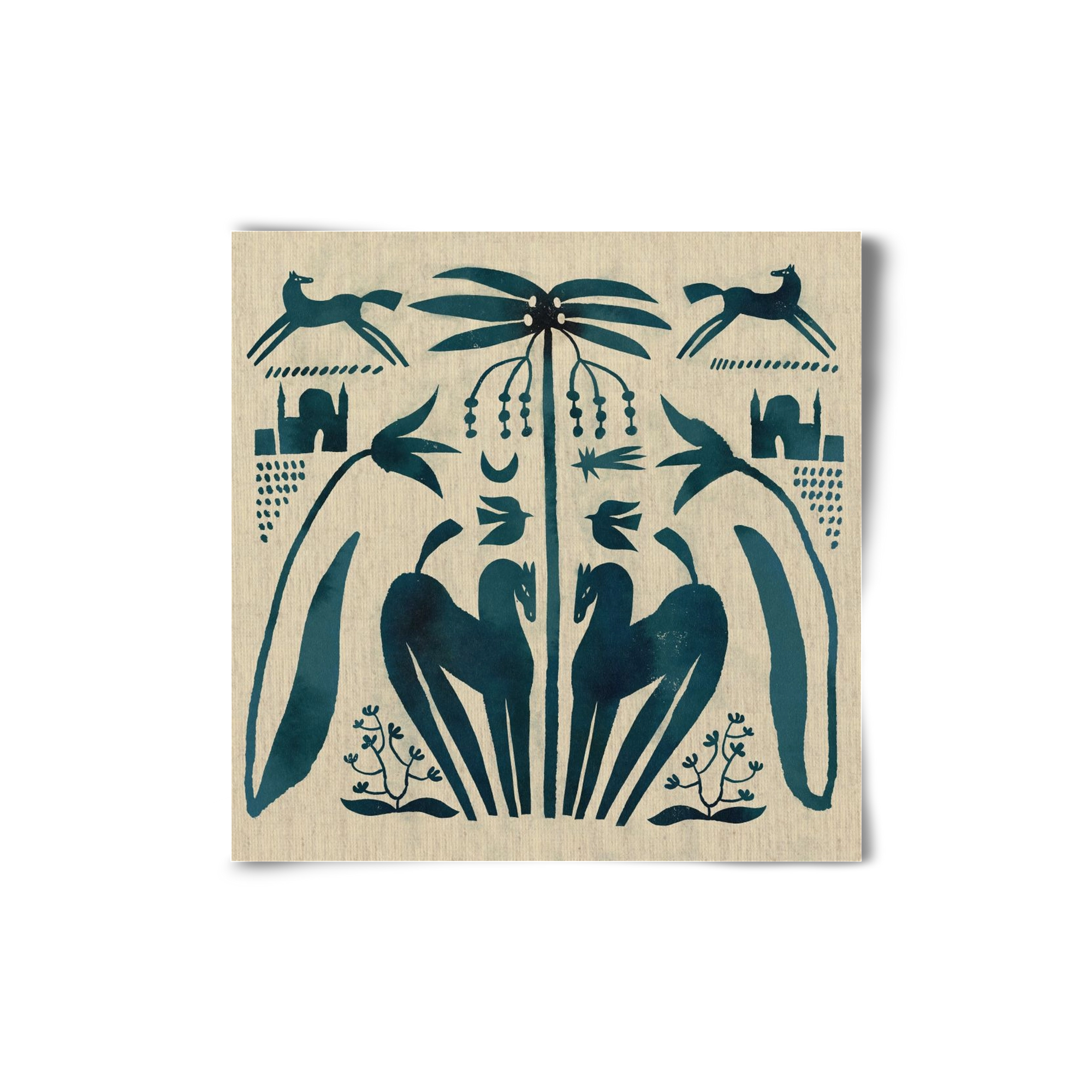 Horses under palm tree, 20x20 cm, Keret nélkül