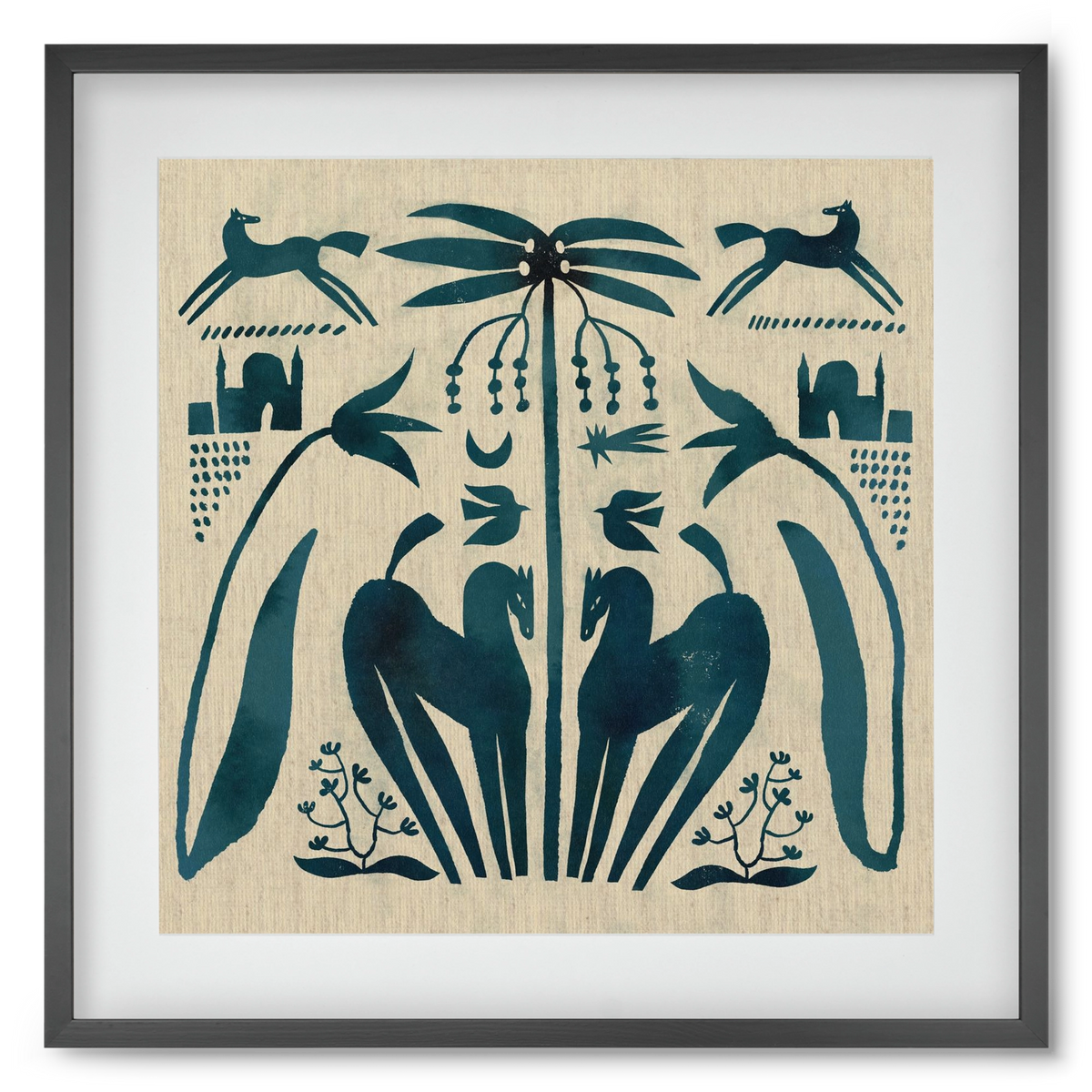 Horses under palm tree, 50x50 cm (40x40 cm), Fekete keret, paszpartuval