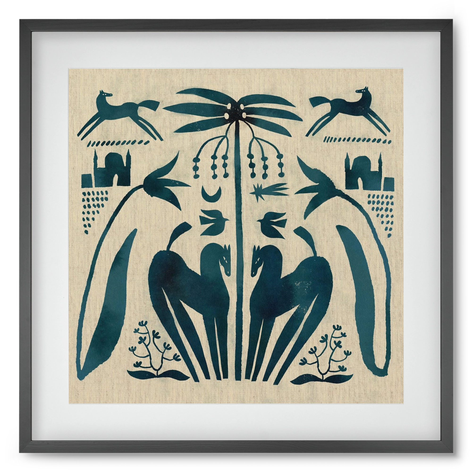 Horses under palm tree, 50x50 cm (40x40 cm), Fekete keret, paszpartuval