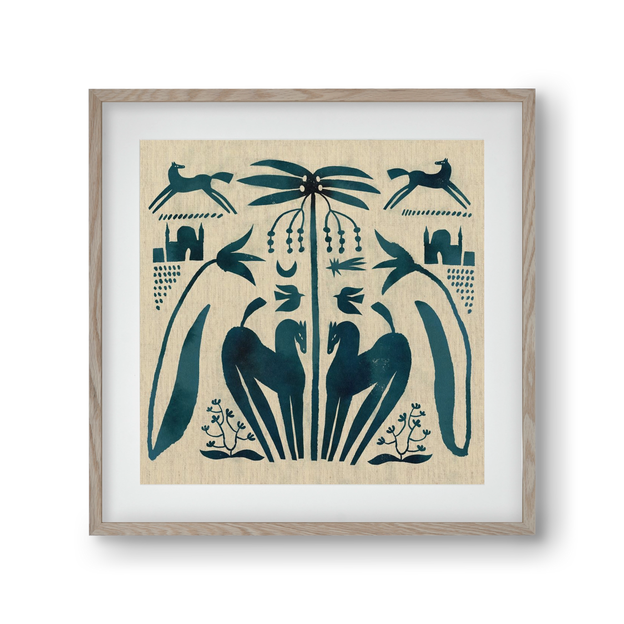 Horses under palm tree, 30x30 cm (20x20 cm), Tölgy keret, paszpartuval