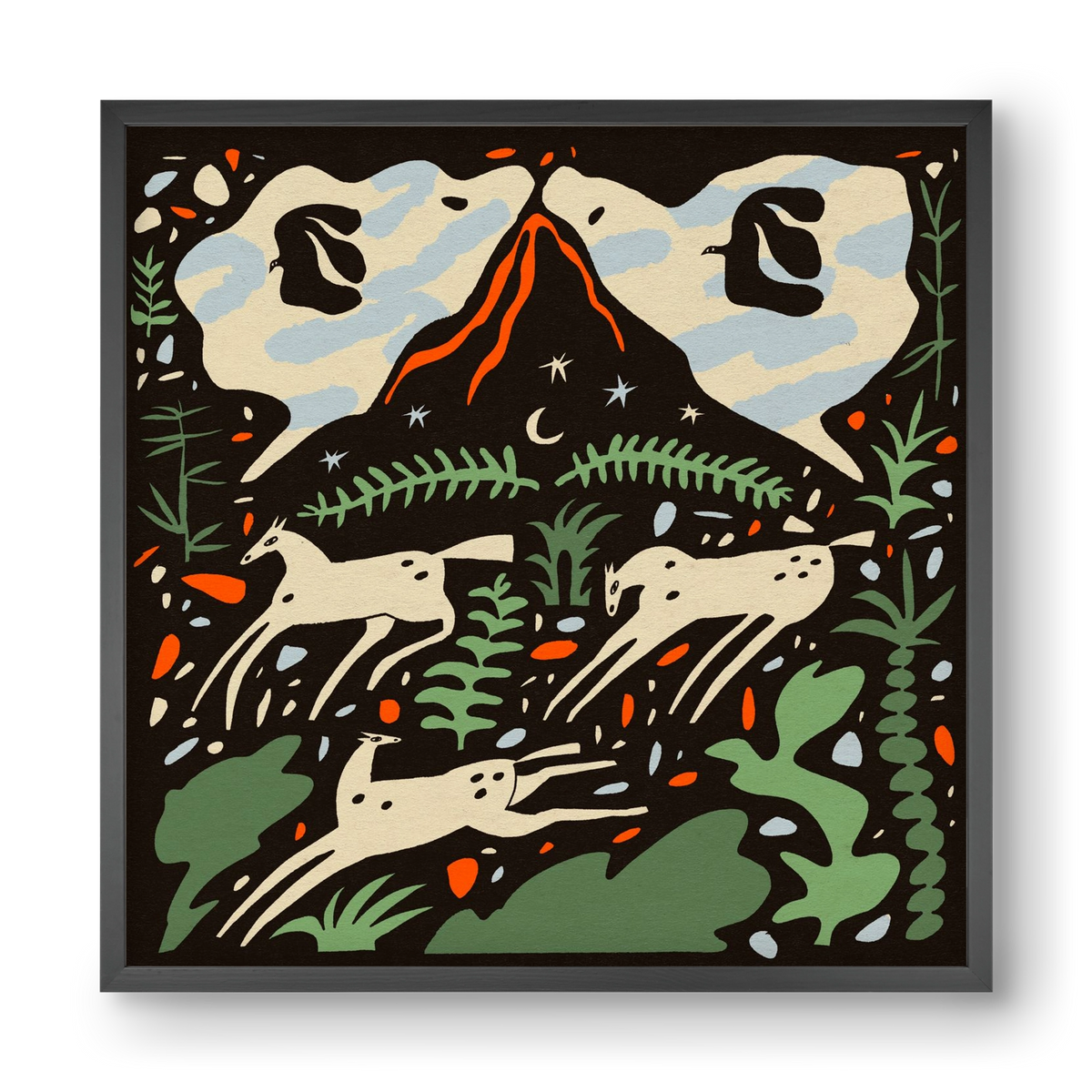 Volcano island, 40x40 cm (40x40 cm), Fekete keret