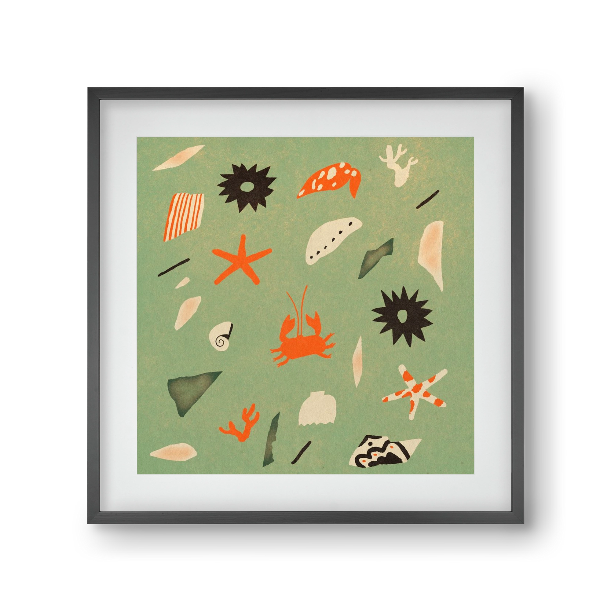 Sealife, 30x30 cm (20x20 cm), Fekete keret, paszpartuval