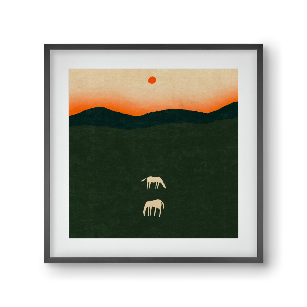 Horses at dawn no 2., 30x30 cm (20x20 cm), Fekete keret, paszpartuval