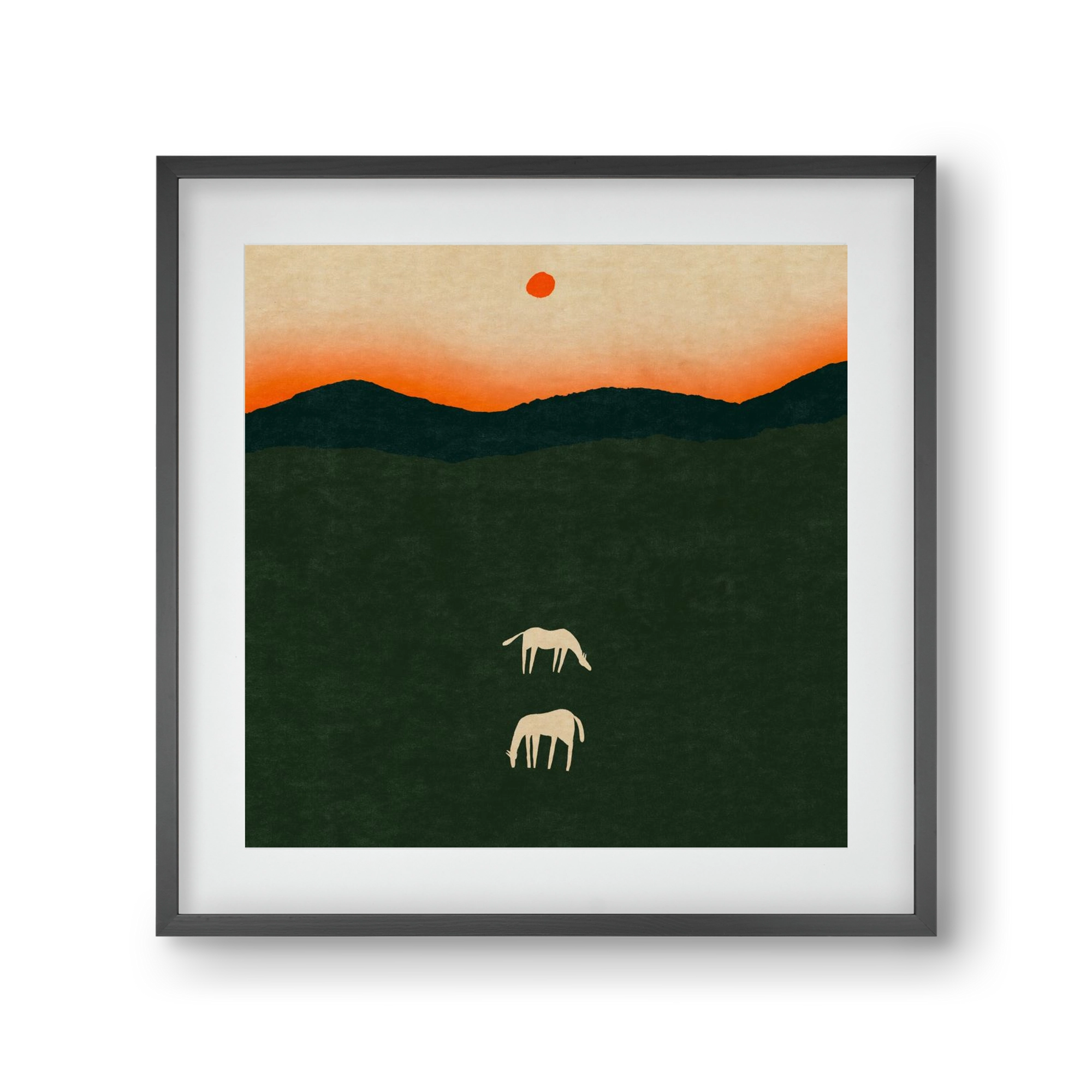 Horses at dawn no 2., 30x30 cm (20x20 cm), Fekete keret, paszpartuval