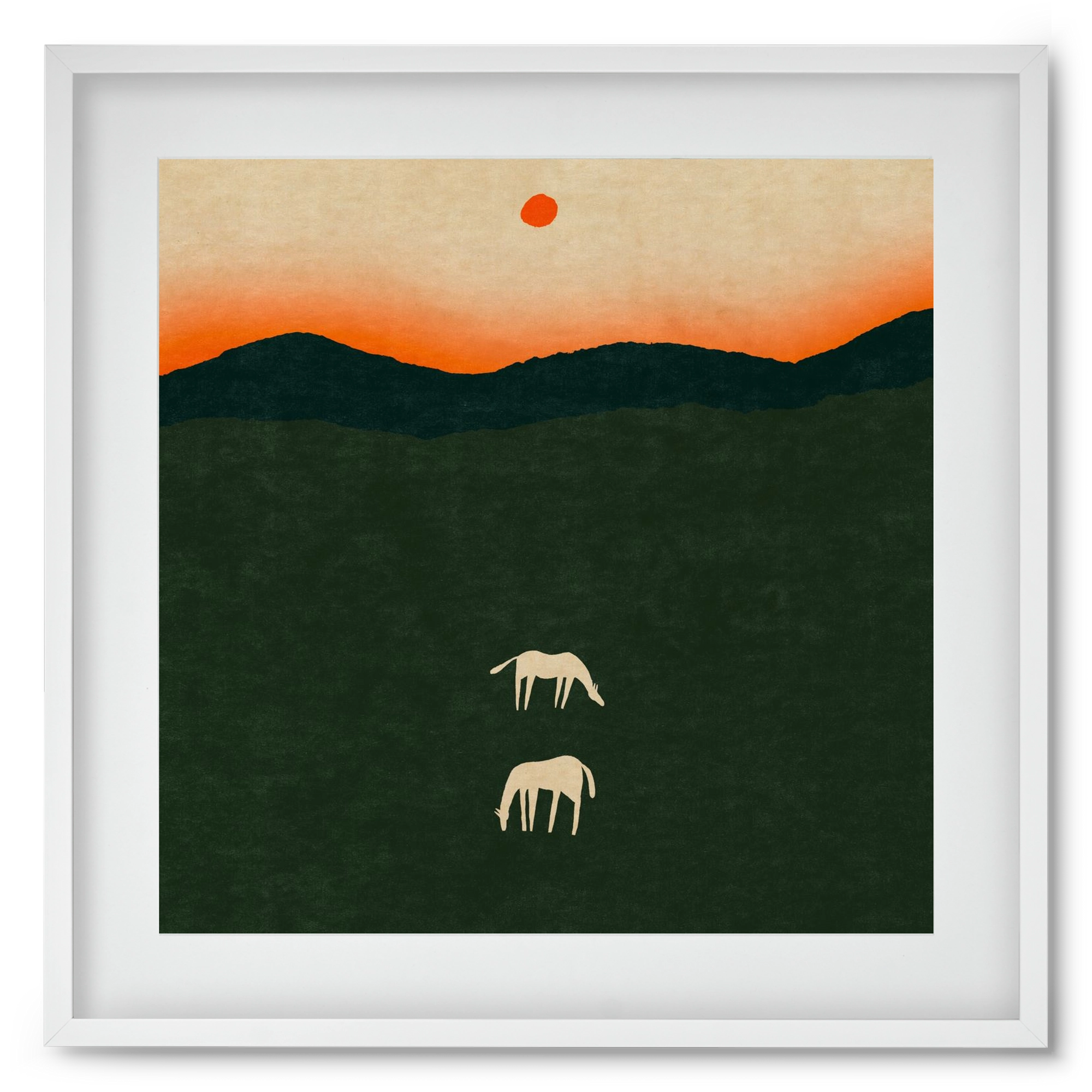 Horses at dawn no 2., 50x50 cm (40x40 cm), Fehér keret, paszpartuval
