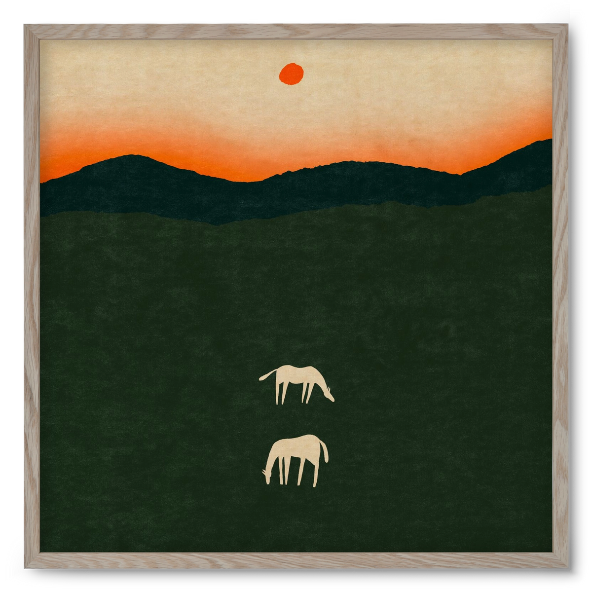 Horses at dawn no 2., 50x50 cm (50x50 cm), Tölgy keret